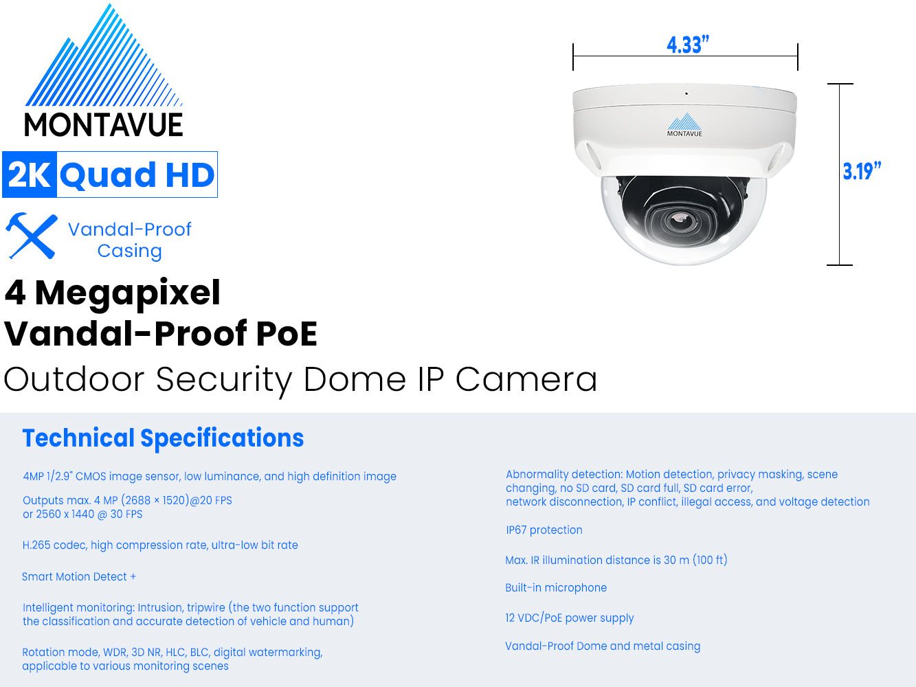 MTD4095 Package | 4MP 2K SMD+ Dome Cameras and 16 Channel NVR with 4TB HDD - Montavue