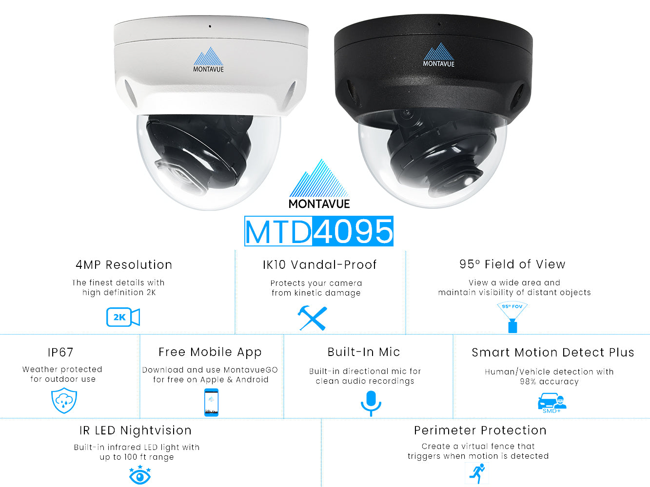 MTD4095 Package | 4MP 2K SMD+ Dome Cameras and 8 Channel NVR with 2TB HDD - Montavue