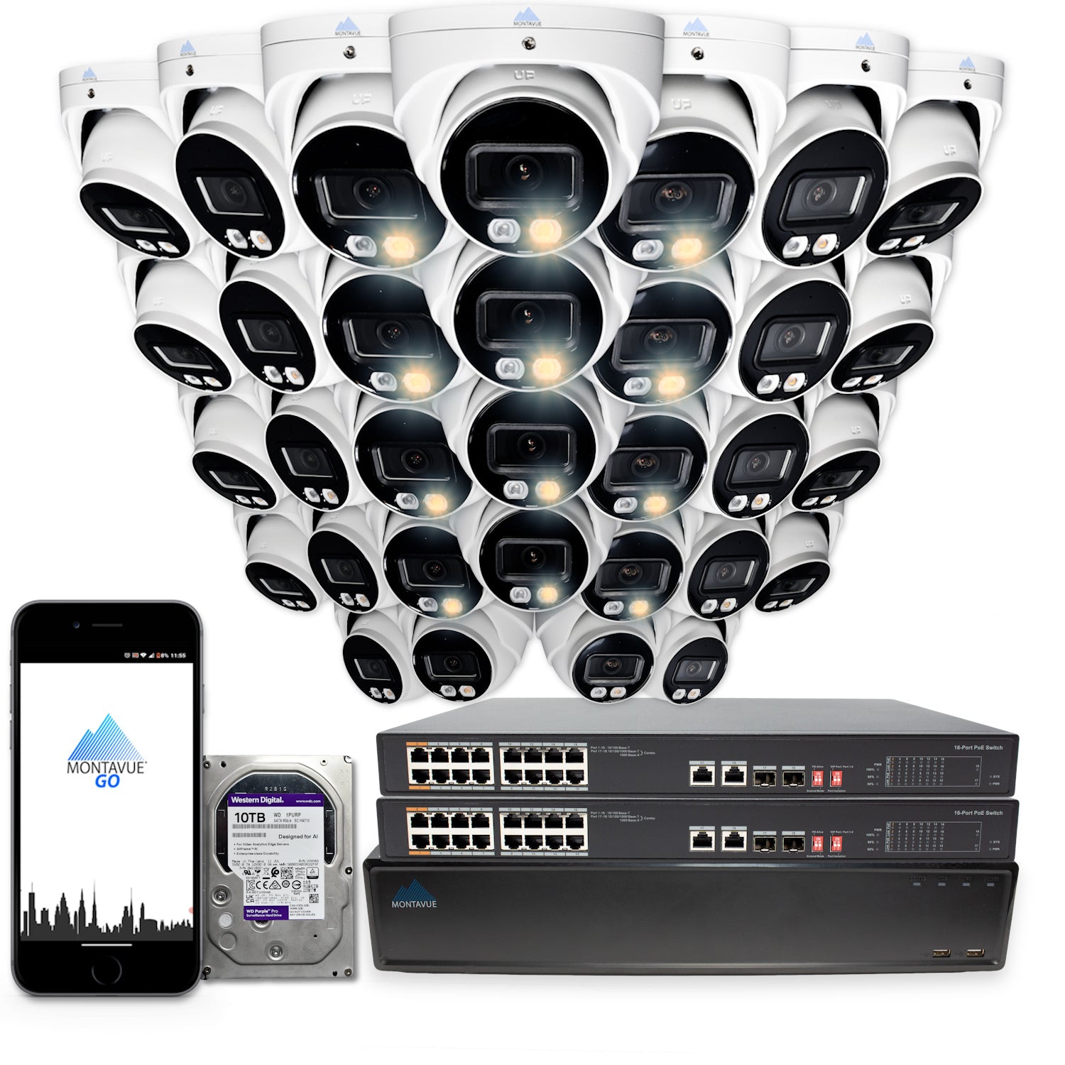 MTT4095 Package | 4MP 2K SMD+ Turret Cameras and 64 Channel NVR with 10TB HDD - Montavue