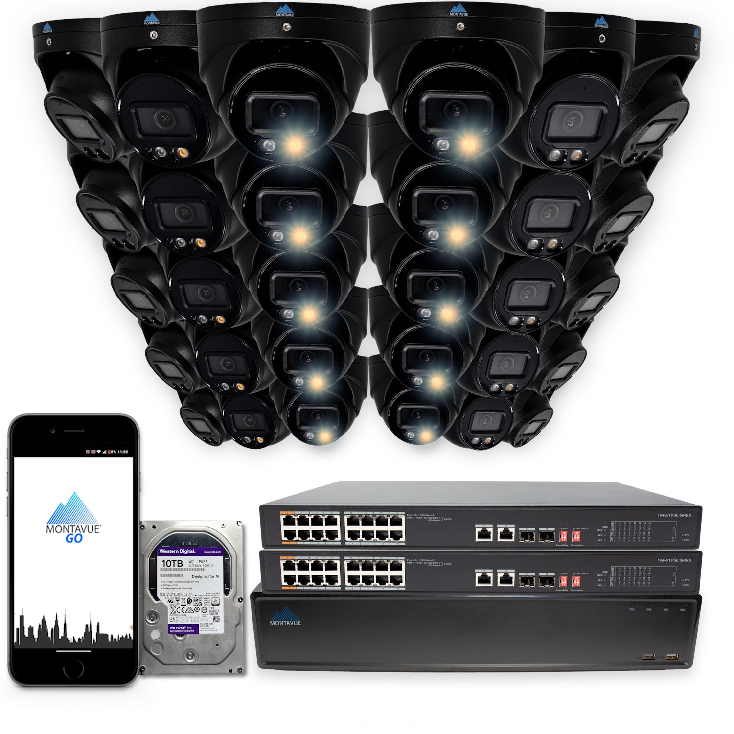 MTT4095 Package | 4MP 2K SMD+ Turret Cameras and 64 Channel NVR with 10TB HDD - Montavue