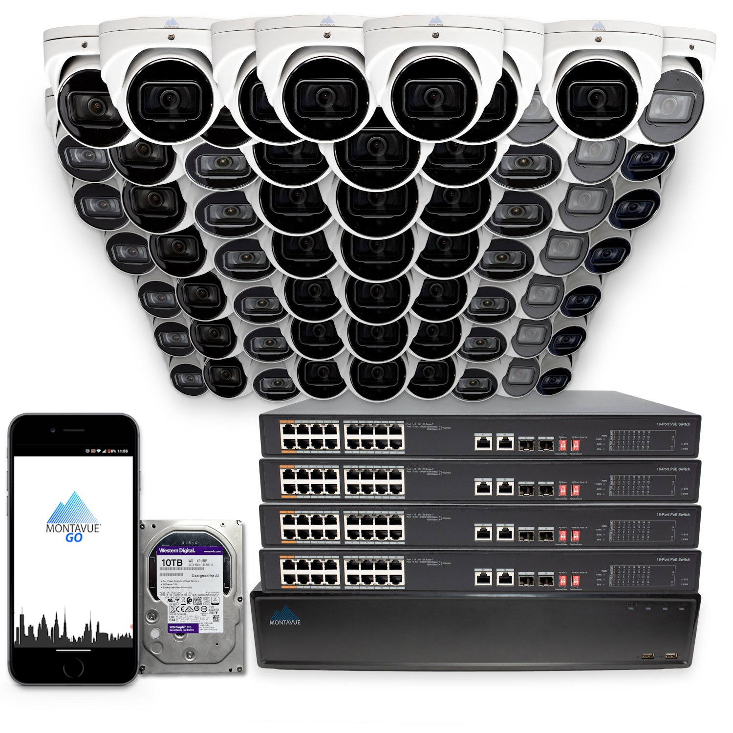 MTT8106-SMD Package | 8MP 4K Basin AI Smart Motion Turret Cameras and 64 Channel NVR with 10TB HDD - Montavue
