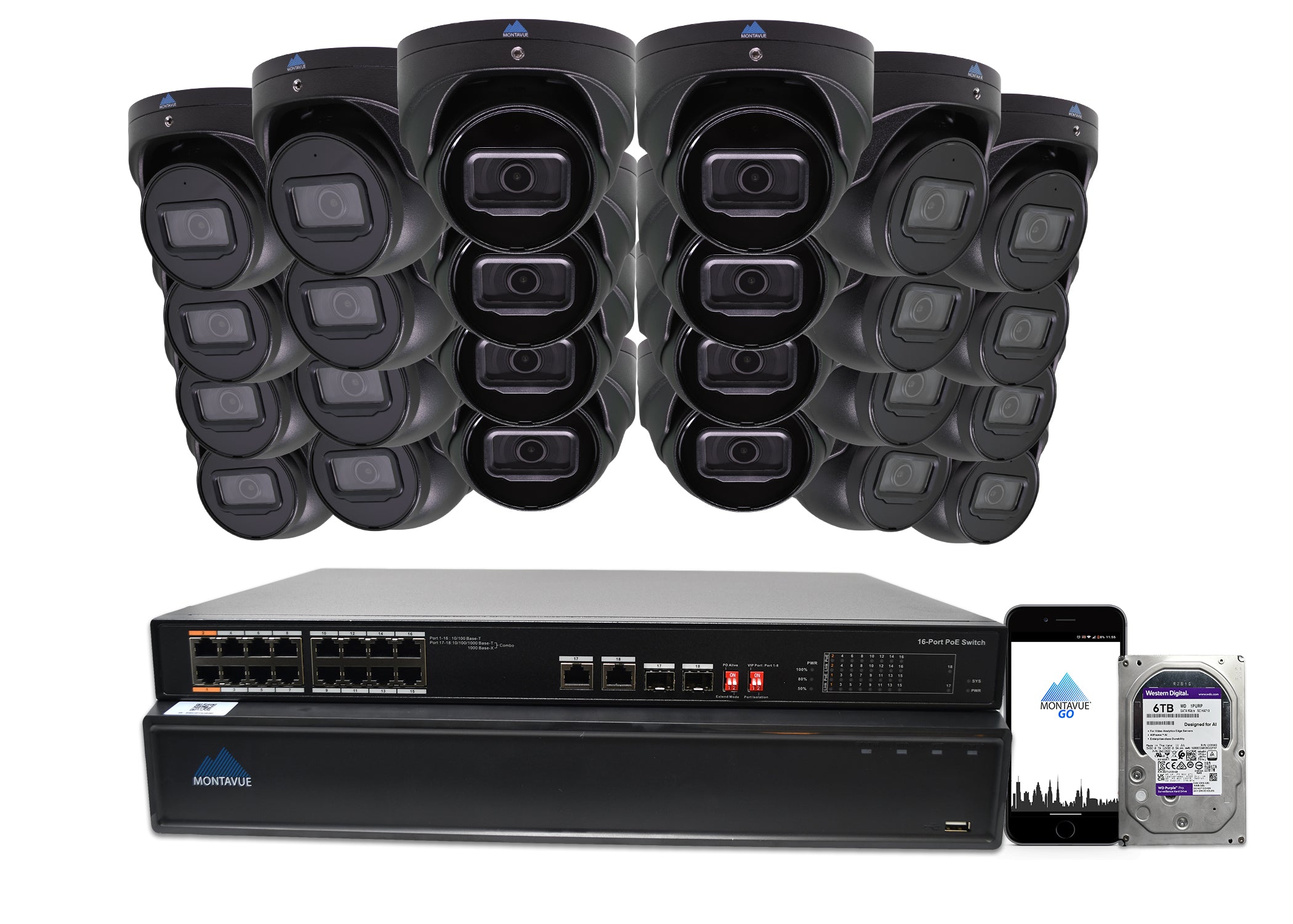 MTT8106-SMD Package | 8MP 4K Basin AI Smart Motion Turret Cameras and 32 Channel NVR with 6TB HDD - Montavue