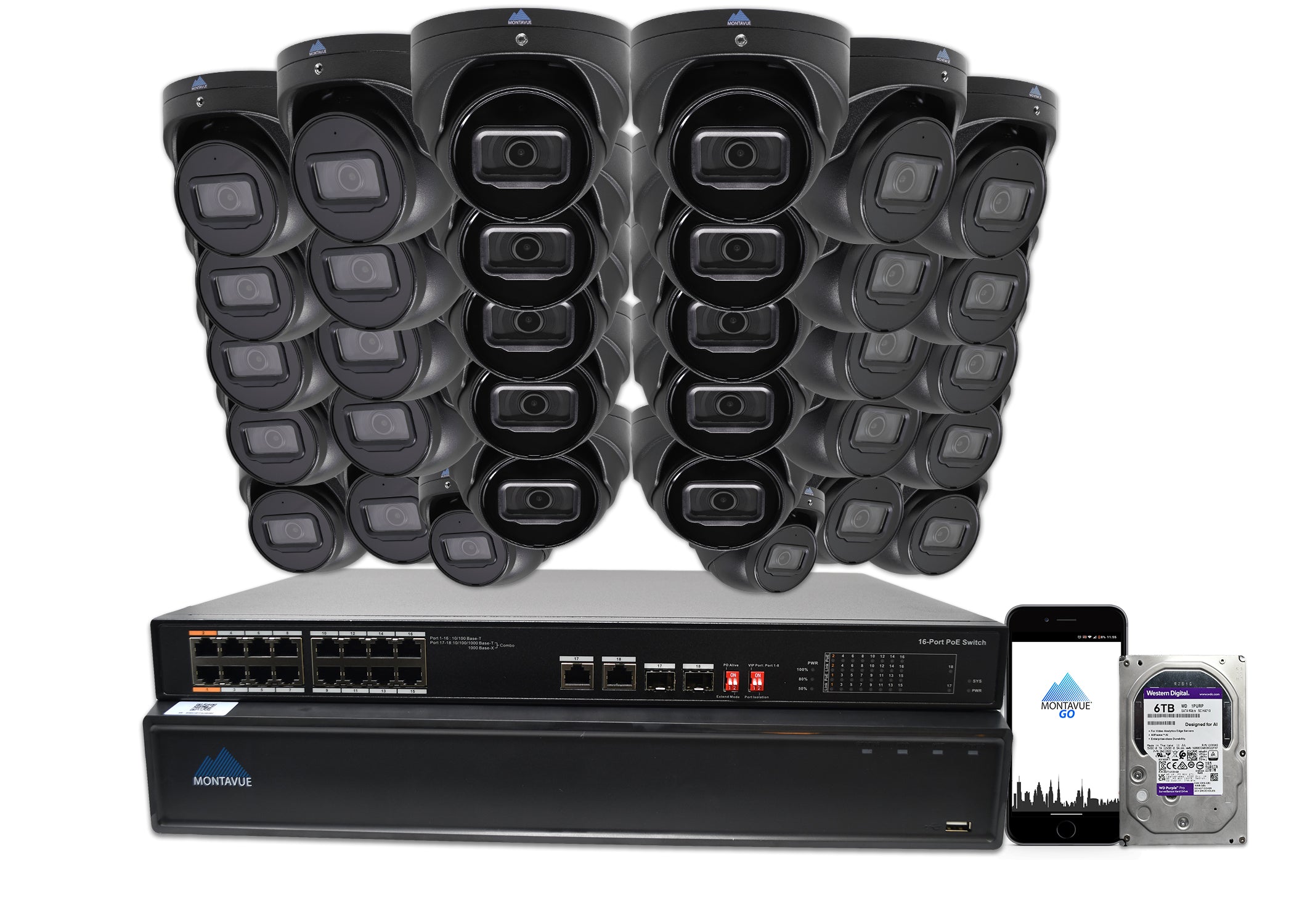 MTT8106-SMD Package | 8MP 4K Basin AI Smart Motion Turret Cameras and 32 Channel NVR with 6TB HDD - Montavue