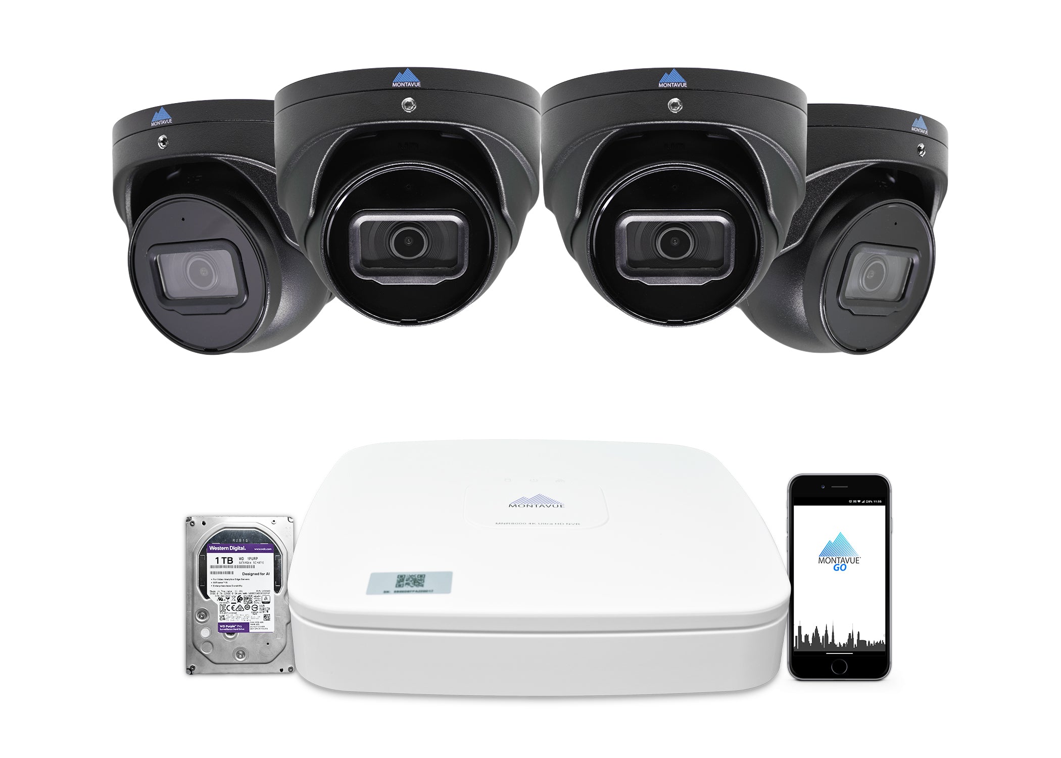 MTT8106-SMD Package | 8MP 4K Basin AI Smart Motion Turret Cameras and 4 Channel NVR with 1TB HDD - Montavue