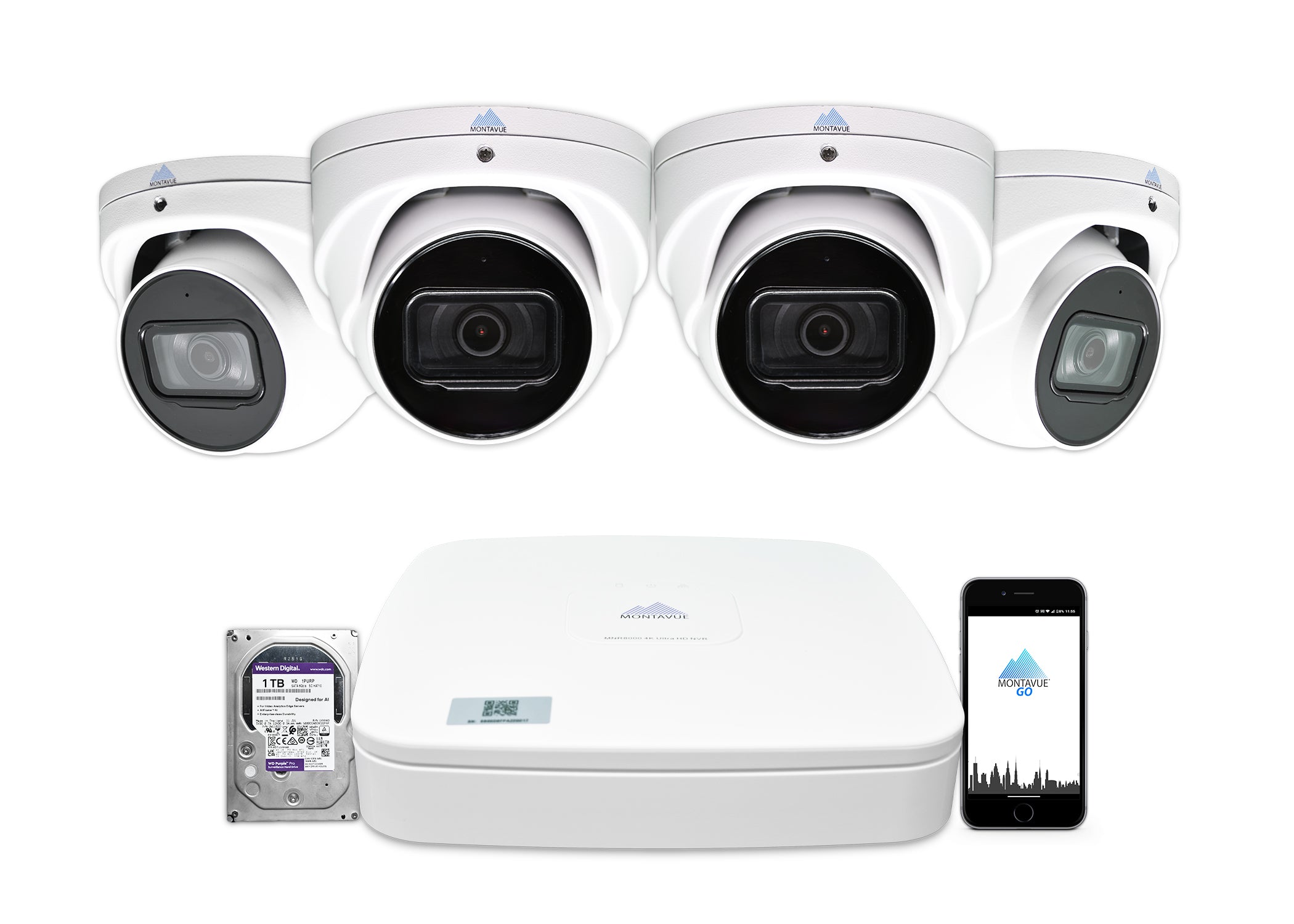 MTT8106-SMD Package | 8MP 4K Basin AI Smart Motion Turret Cameras and 4 Channel NVR with 1TB HDD - Montavue