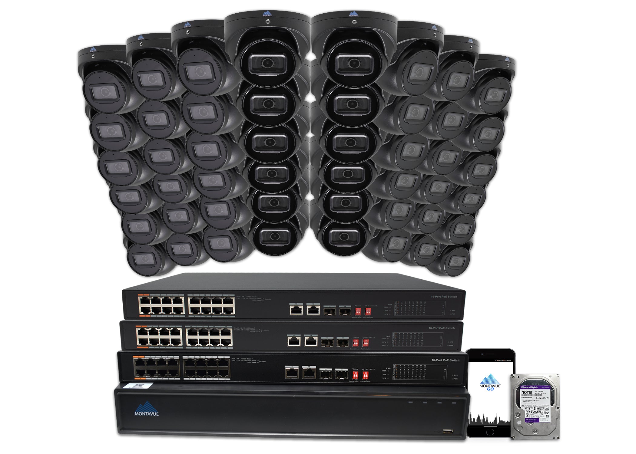 MTT8106-SMD Package | 8MP 4K Basin AI Smart Motion Turret Cameras and 64 Channel NVR with 10TB HDD - Montavue