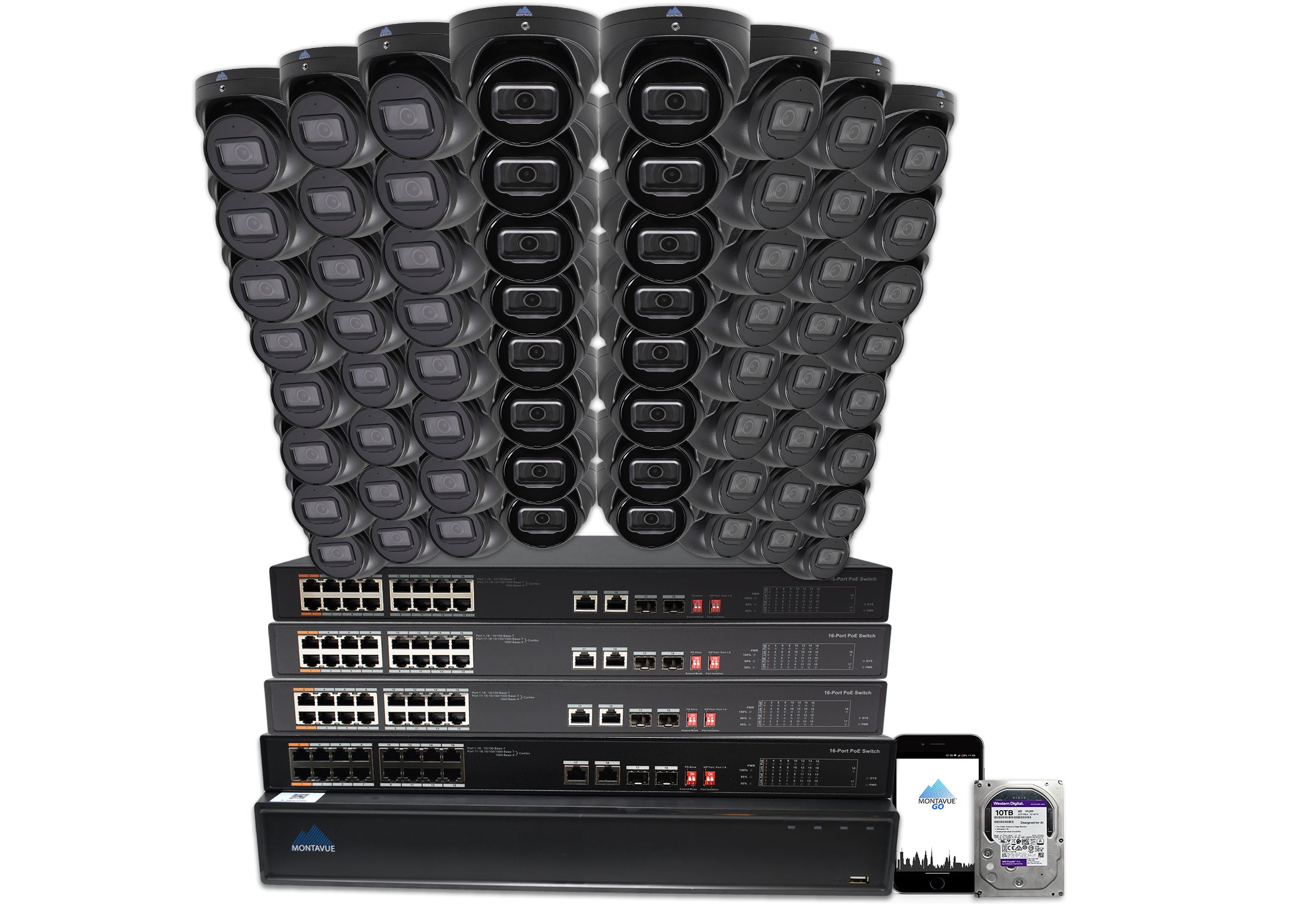MTT8106-SMD Package | 8MP 4K Basin AI Smart Motion Turret Cameras and 64 Channel NVR with 10TB HDD - Montavue