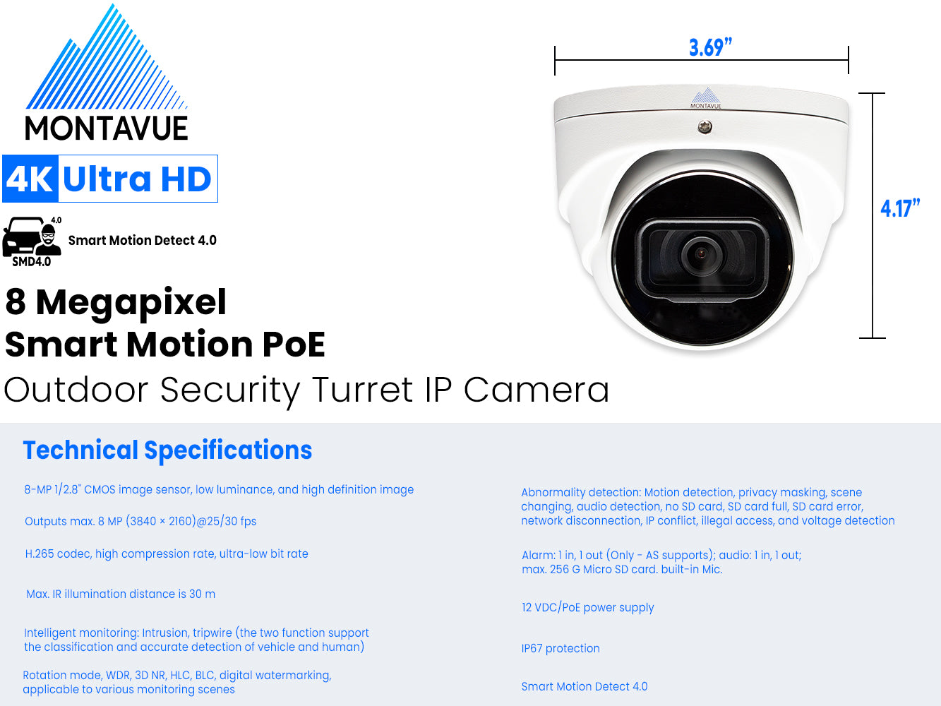 MTT8108-X Package | 8MP 4K SMD 4.0 Turret Cameras and 8 Channel NVR with 2TB HDD - Montavue