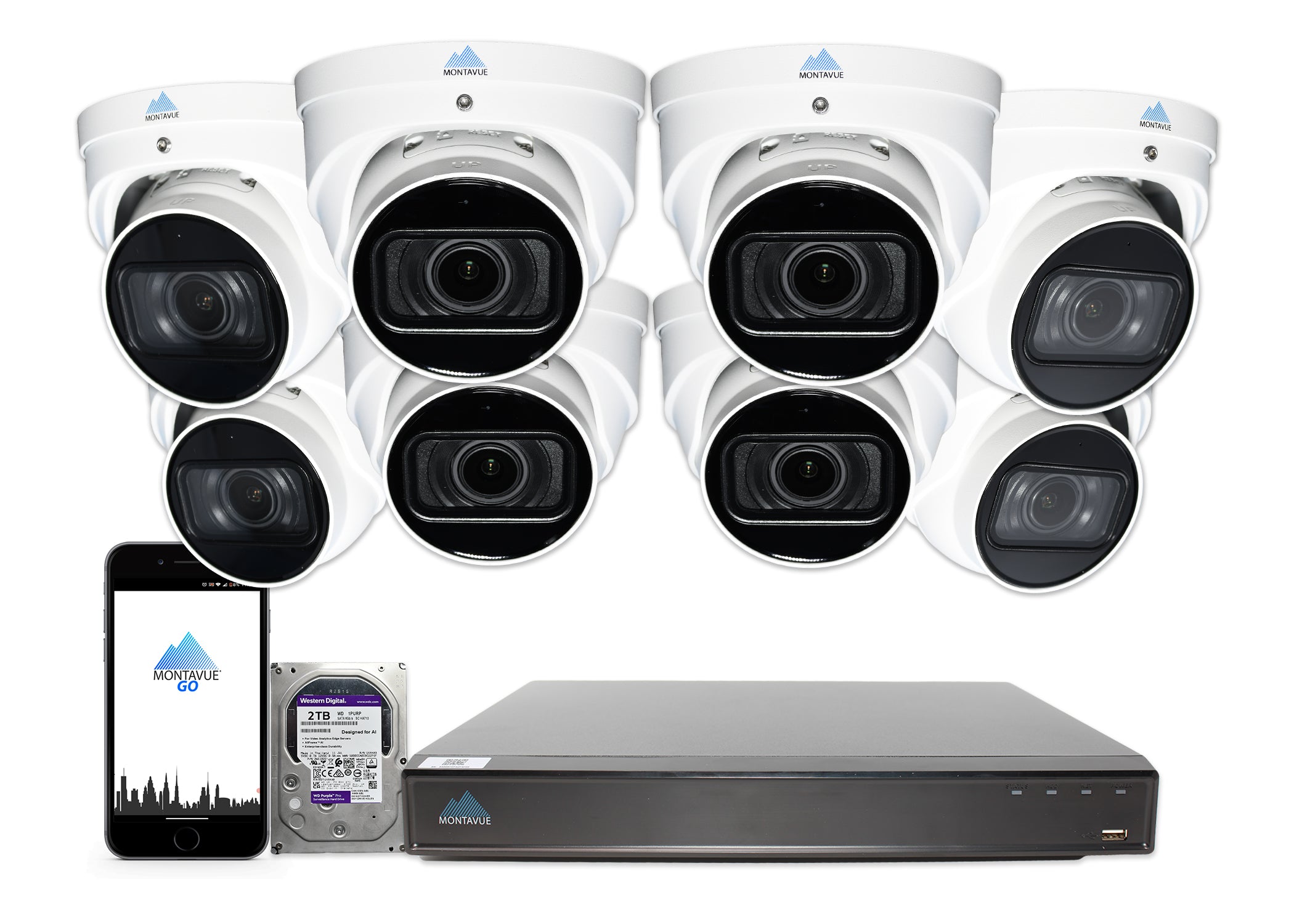 MTT8113-V-AISMD Package | 8MP 4K Smart Varifocal Turret Cameras and 8 Channel 4 Series AI NVR and 2TB HDD - Montavue