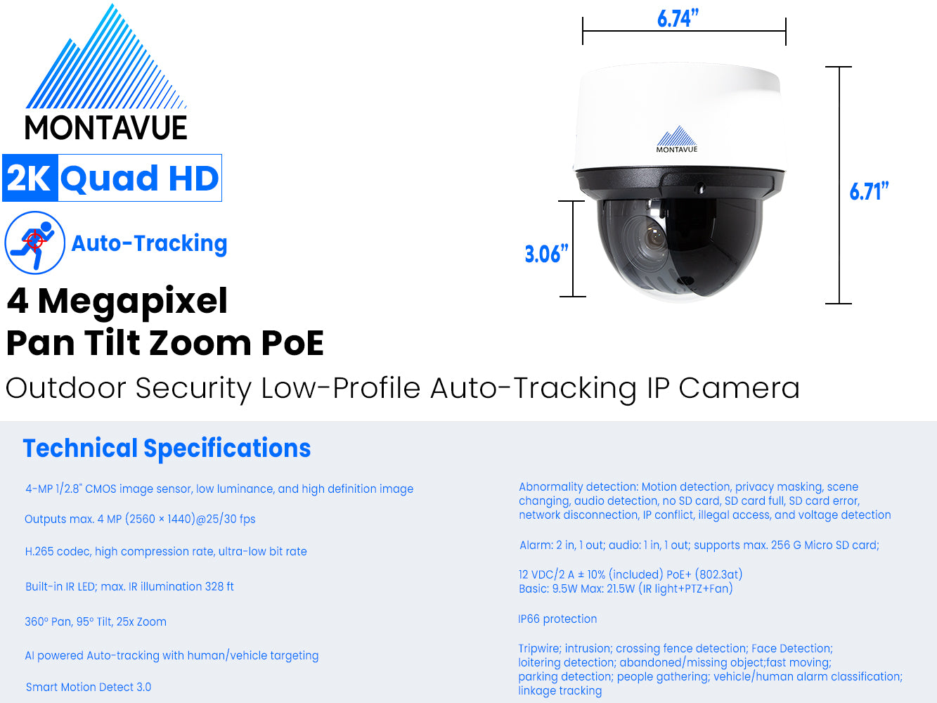 MTZ4250 | 4MP 2K Auto-Tracking PTZ Camera with 25x Zoom and SMD 3.0 - Montavue