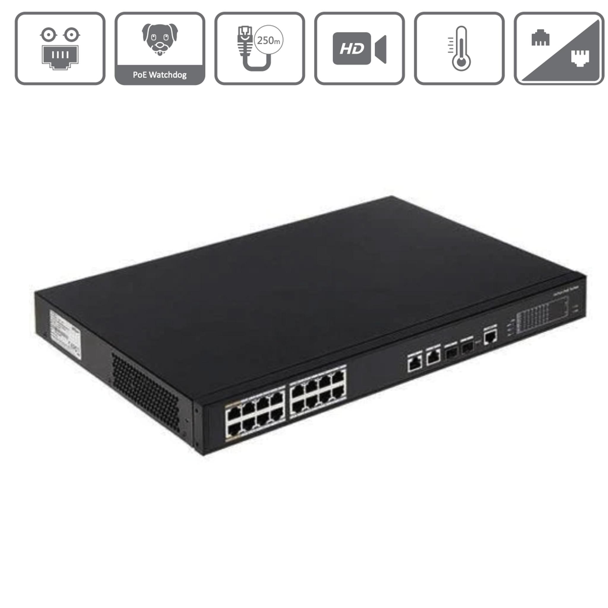 MAS16P135 | 16 Port PoE+ Switch with Two Gigabit Uplink Ports - Montavue