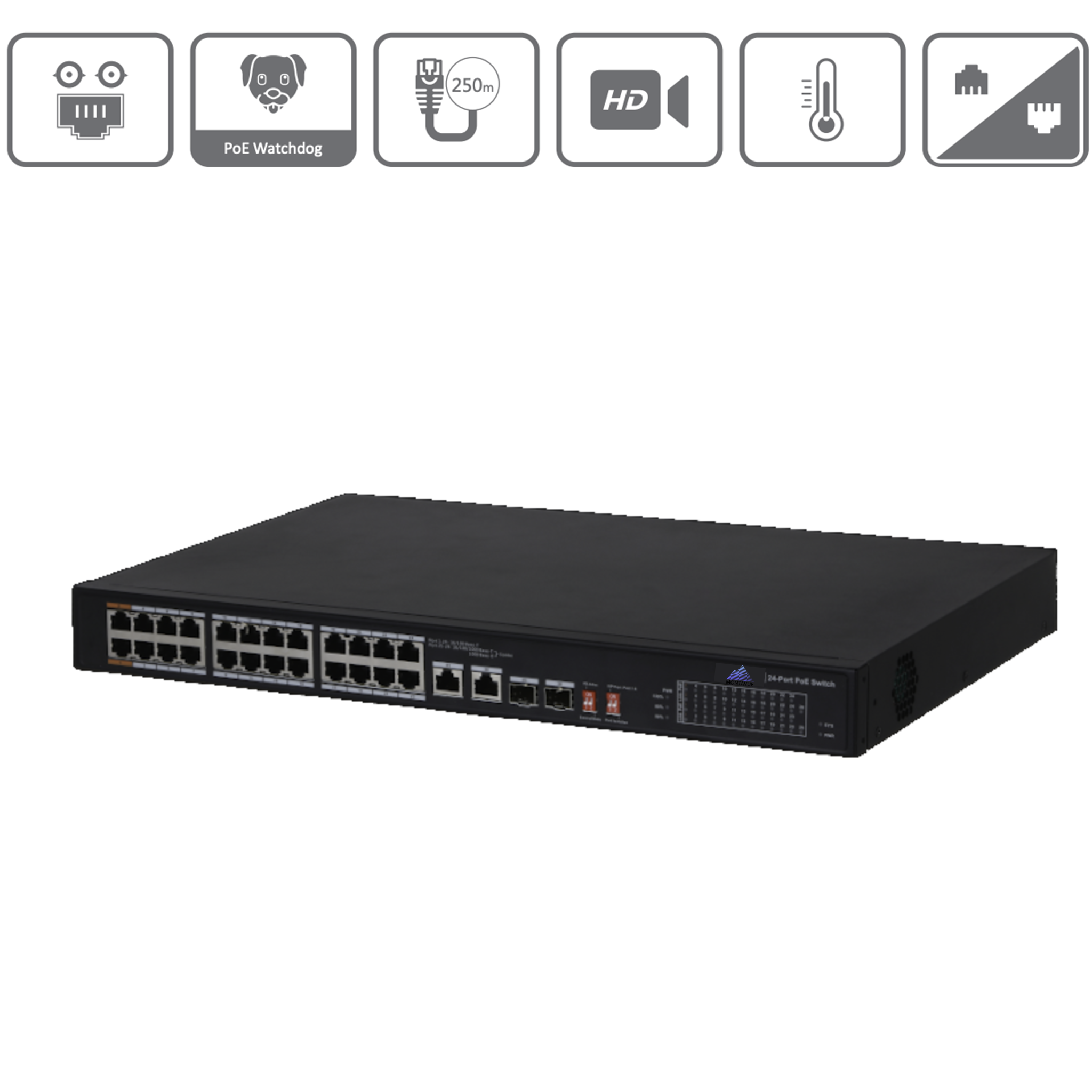 MAS26P240 | 24 Port PoE+ Switch with Two Gigabit Uplink Ports - Montavue