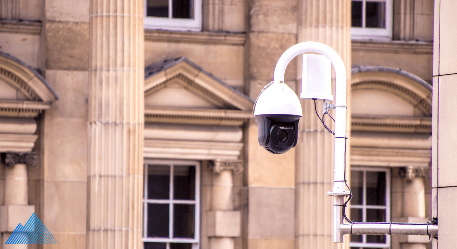 PTZ security camera mounted on a pole outside