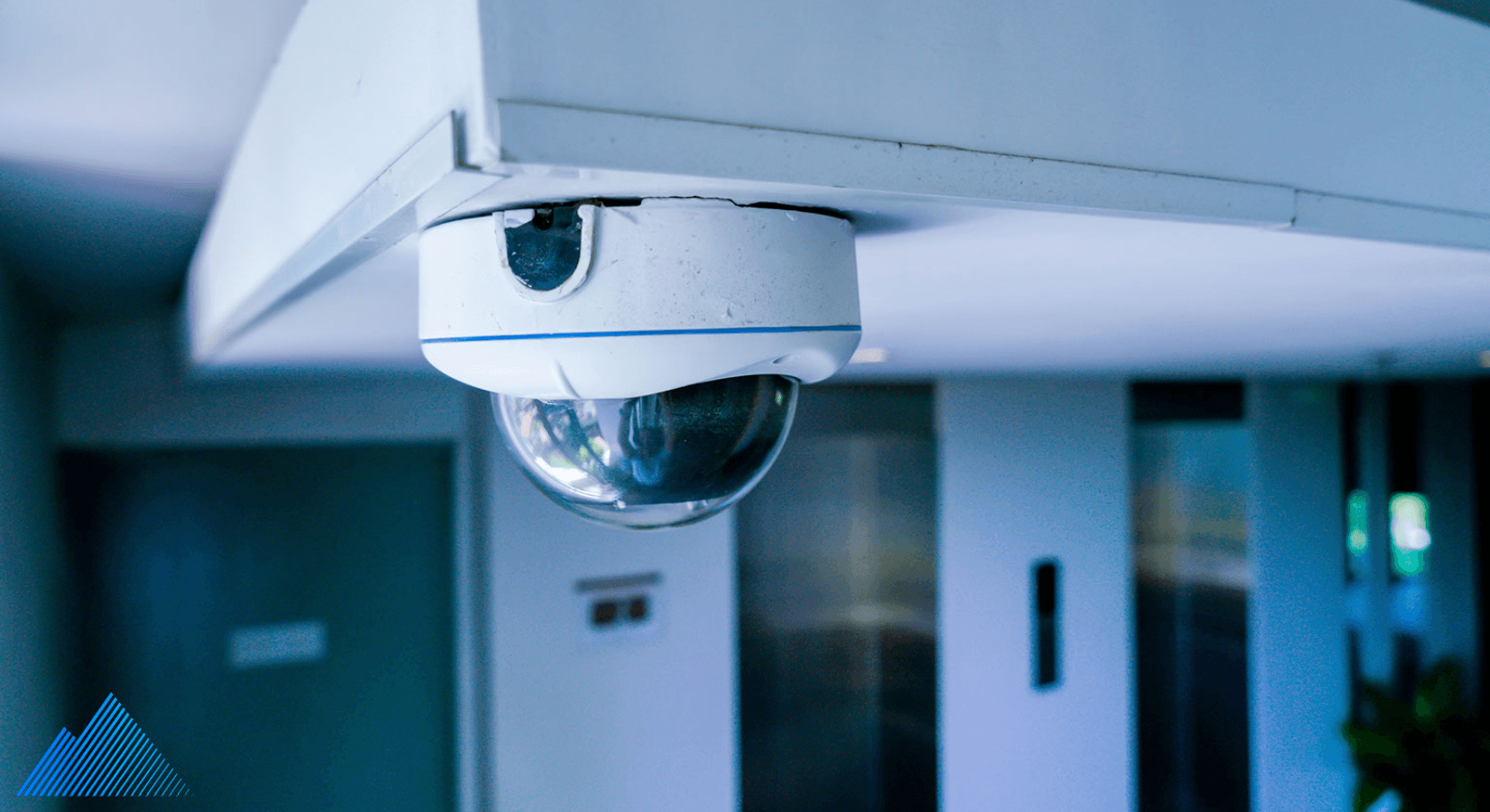 Dome camera mounted on an office cieling