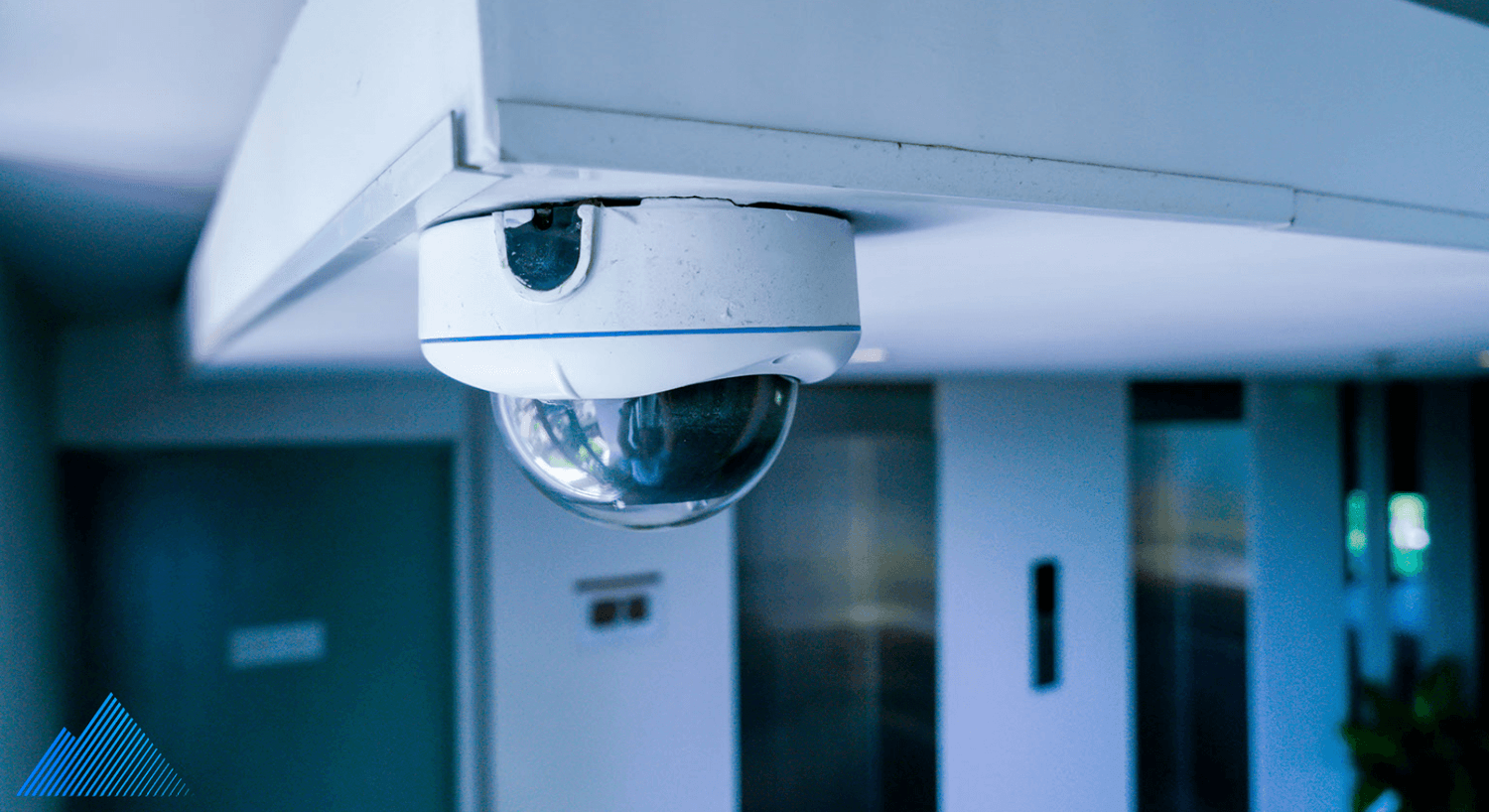 Dome camera mounted on an office cieling