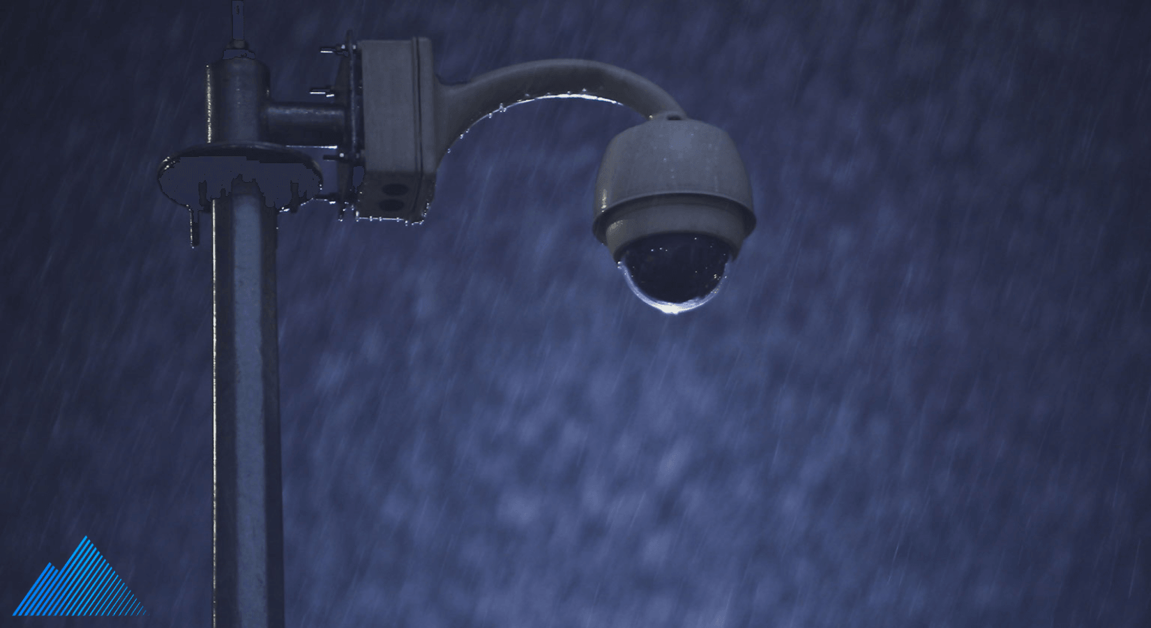 Dome security camera in heavy rain