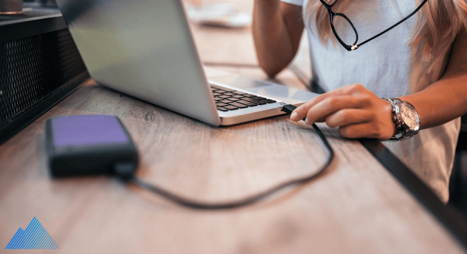 External hard drive plugged into a laptop