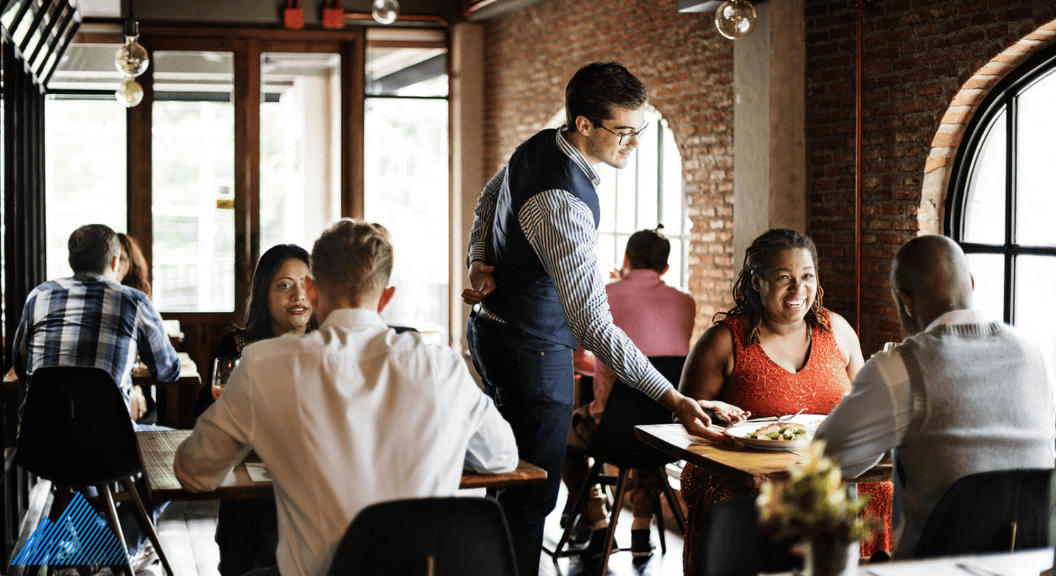 A server waiting tables in a restaurant