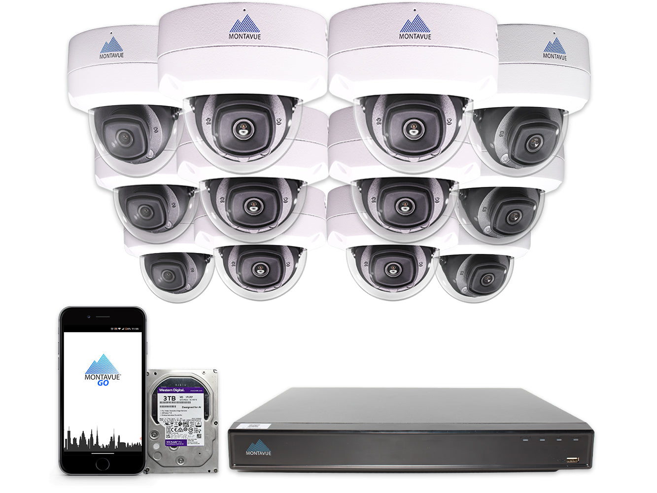MTD8110 Package | 4K Acupick Vandal-Proof Dome Cameras and 16 Channel 5 Series AI NVR with 3TB HDD - Montavue