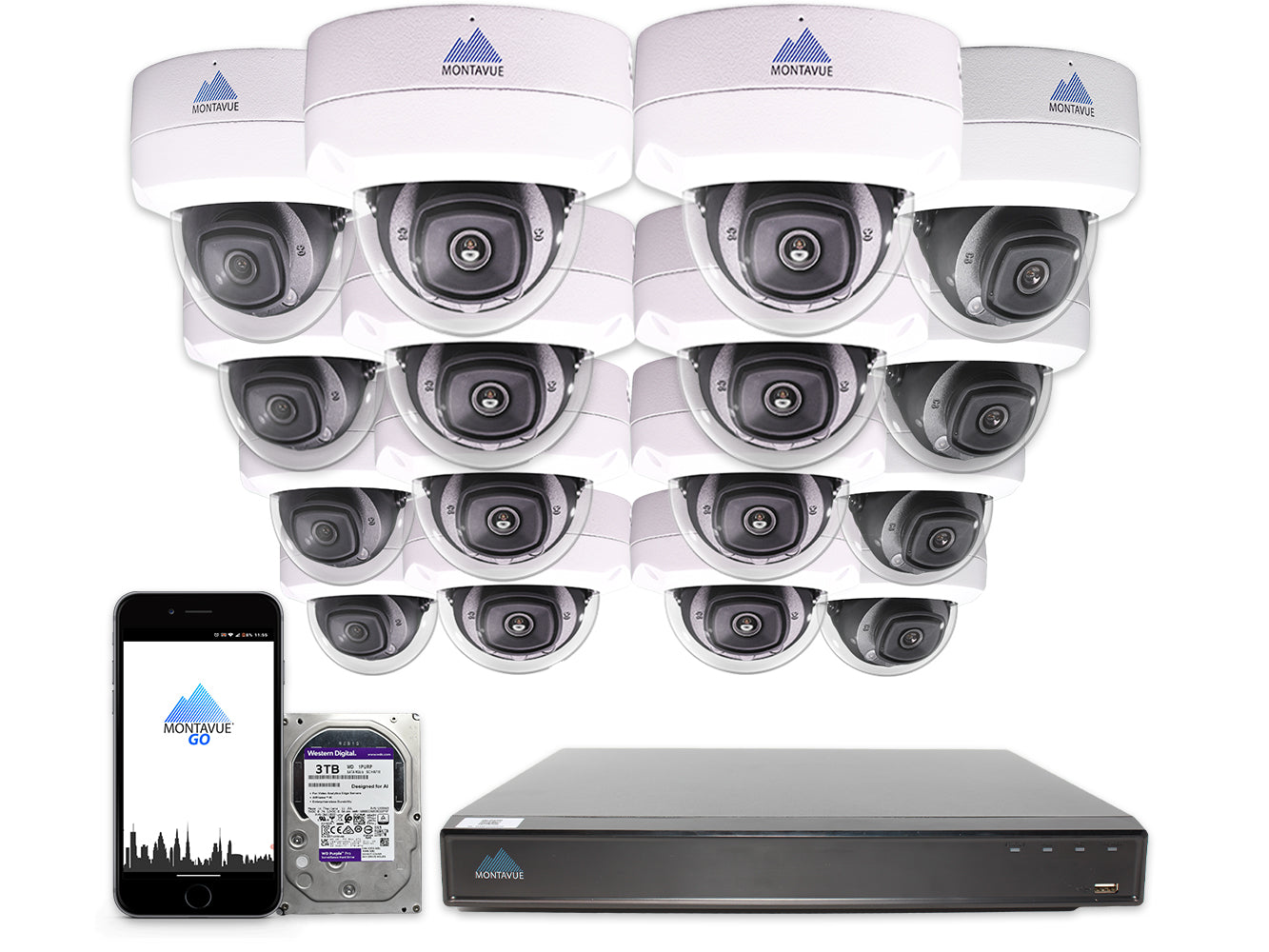 MTD8110 Package | 4K Acupick Vandal-Proof Dome Cameras and 16 Channel 5 Series AI NVR with 3TB HDD - Montavue