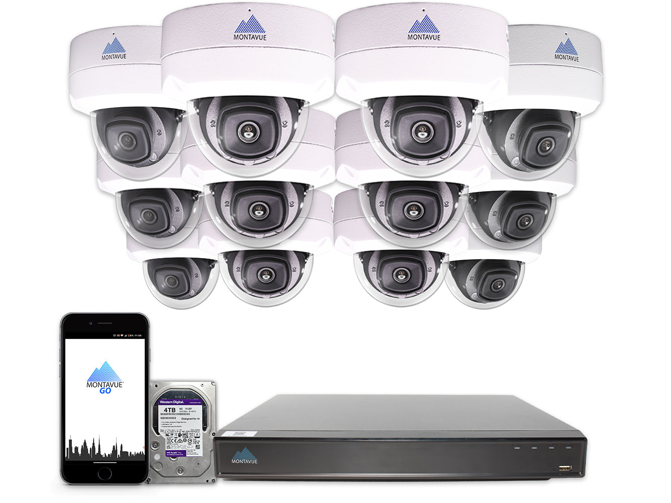 MTD8110 Package | 4K Acupick Vandal-Proof Dome Cameras and 16 Channel 5 Series AI NVR with 4TB HDD - Montavue