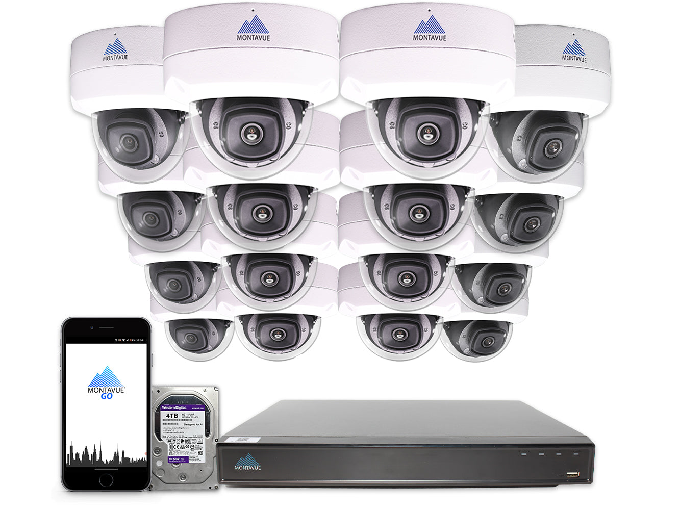 MTD8110 Package | 4K Acupick Vandal-Proof Dome Cameras and 16 Channel 5 Series AI NVR with 4TB HDD - Montavue