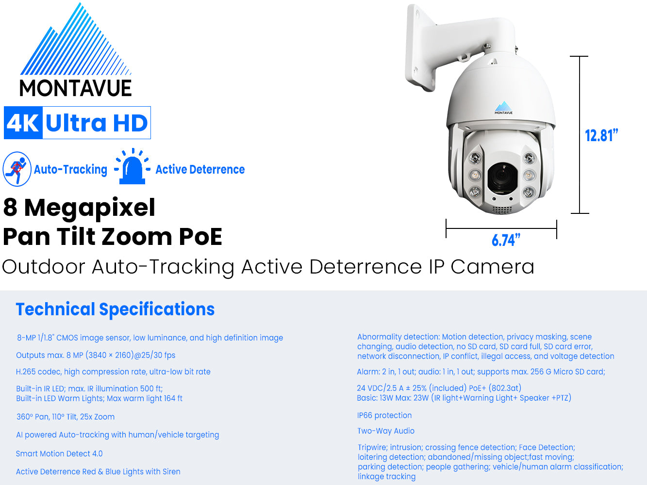MTZ8250-AD | 8MP 4K Auto-Tracking Active Deterrence PTZ Camera with 25x Zoom - Montavue