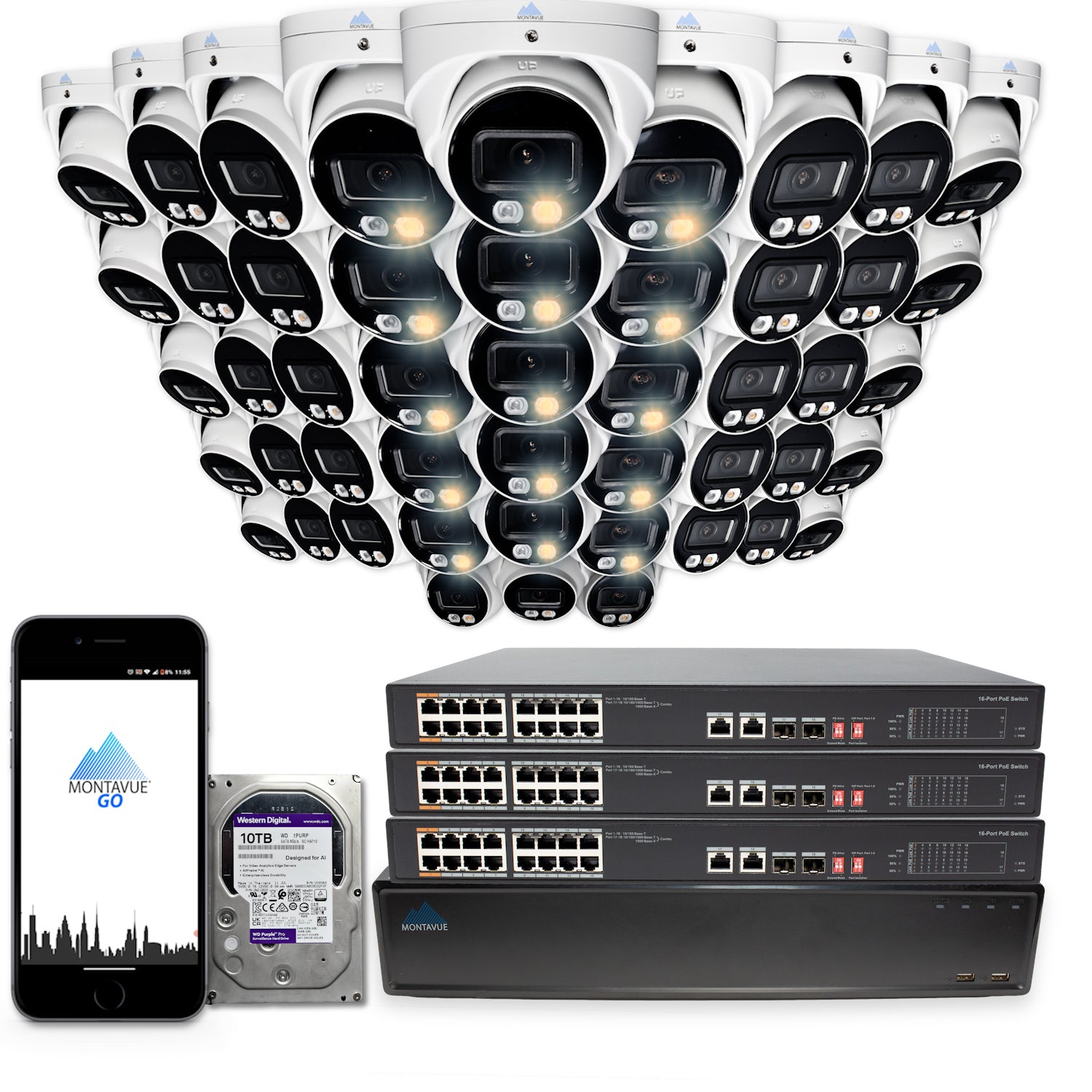 8MP 4K Smart Turret Business Security System w/ 64 Channel NVR and 10TB Hard Drive - MTT8095 - Montavue