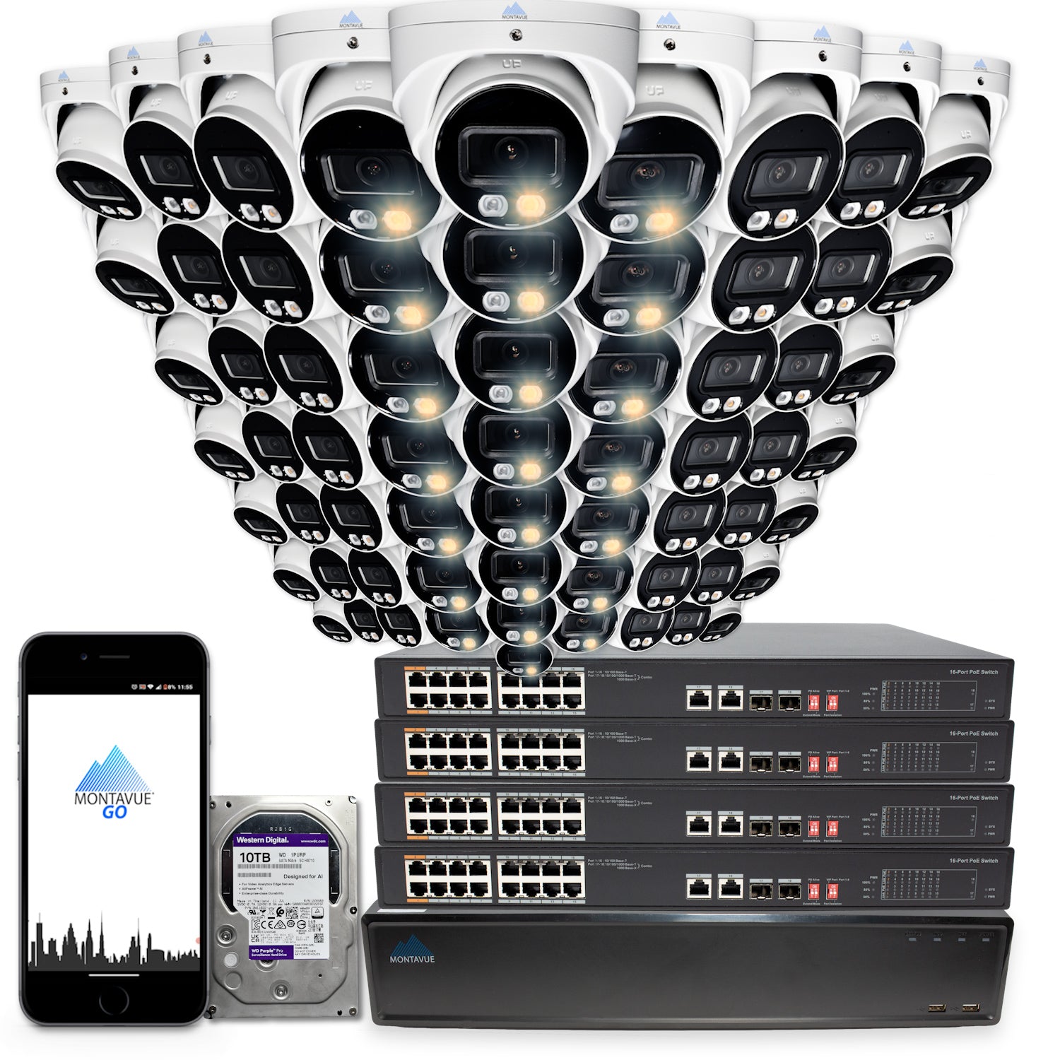8MP 4K Smart Turret Business Security System w/ 64 Channel NVR and 10TB Hard Drive - MTT8095 - Montavue
