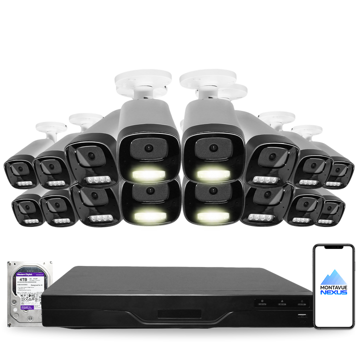 Montavue Nexus 4MP 2K Smart Light Bullet PoE Security Camera System with 16-Channel Pro NVR & 4TB HDD