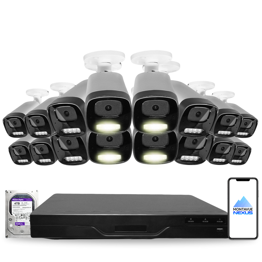 4MP 2K Nexus Smart Light Bullet IP Security Camera System with Pro 16 Channel PoE NVR & 4TB HDD