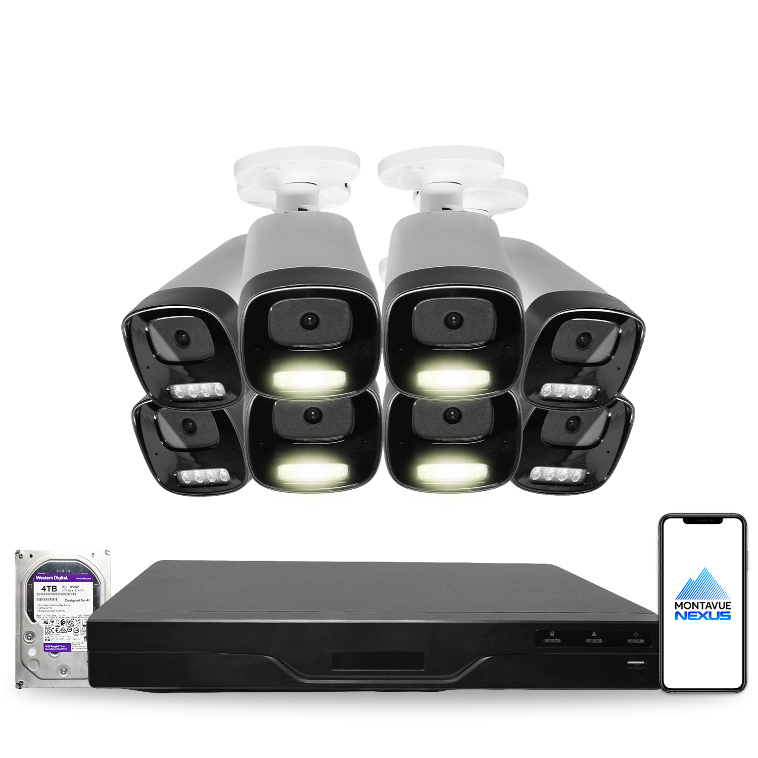 4MP 2K Nexus Smart Light Bullet IP Security Camera System with Pro 16 Channel PoE NVR & 4TB HDD - Montavue