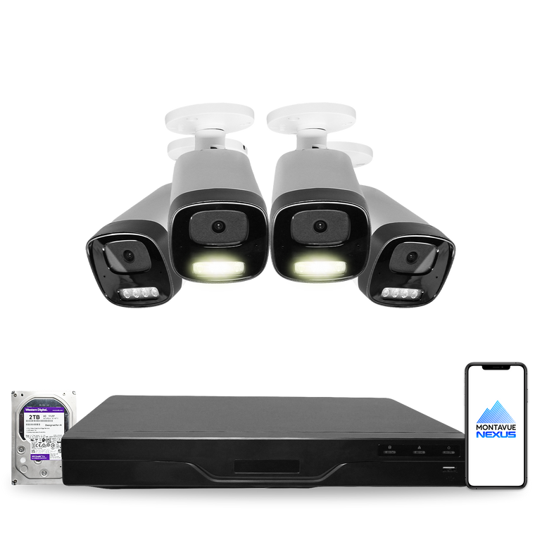 Montavue Nexus 4MP 2K Smart Light Bullet PoE Security Camera System with 8-Channel Smart NVR & 1TB HDD