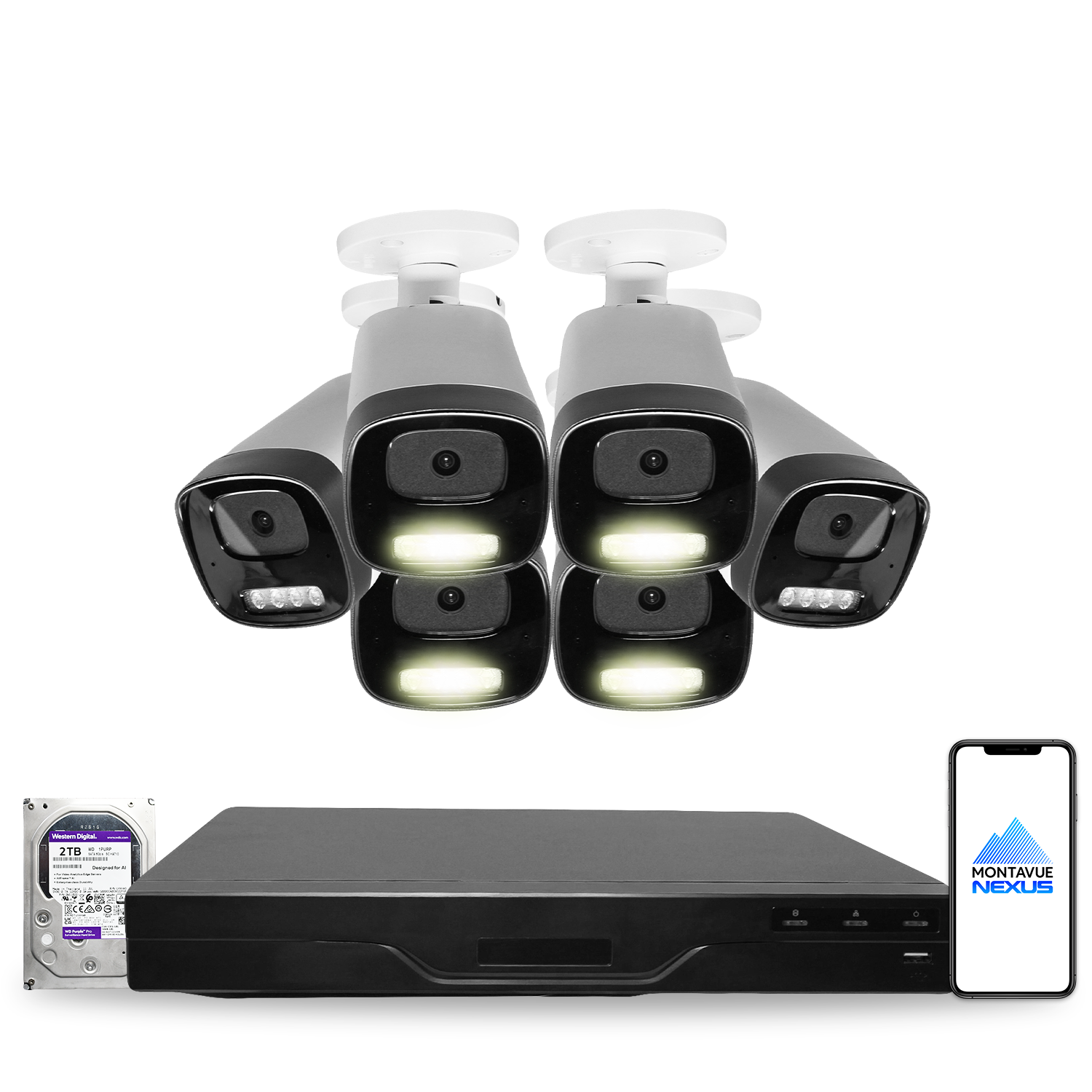 4MP 2K Nexus Smart Light Bullet IP Security Camera System with Pro 8 Channel PoE NVR & 2TB HDD