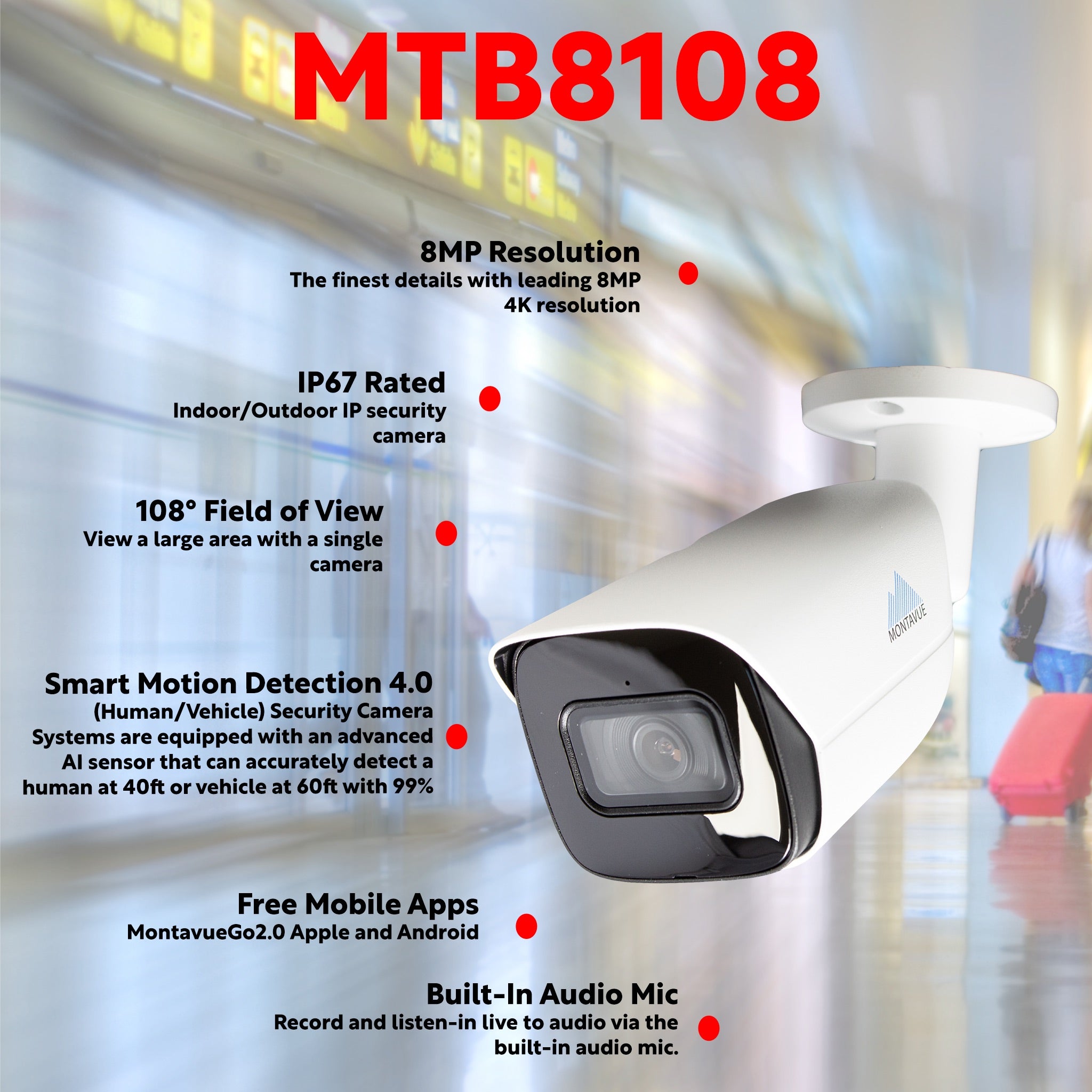 MTB8108-AISMD-X | 8MP 4K 30FPS Bullet Security Camera with SMD 4.0 - Montavue