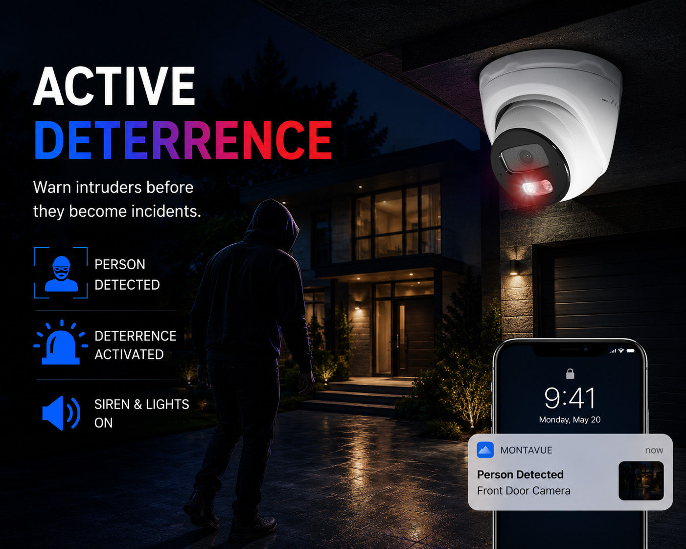 8MP 4K Nexus Active Deterrence Turret IP Security Camera System with Pro 32 Channel NVR & 6TB HDD - Montavue