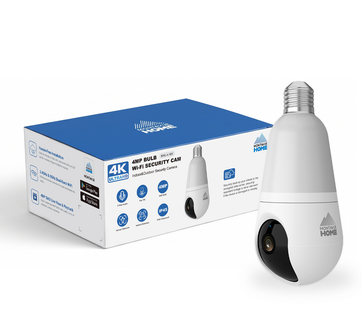 Montavue Home 4MP 2K Wi-Fi Pan-Tilt Light Bulb Security Camera – MHL-4-101