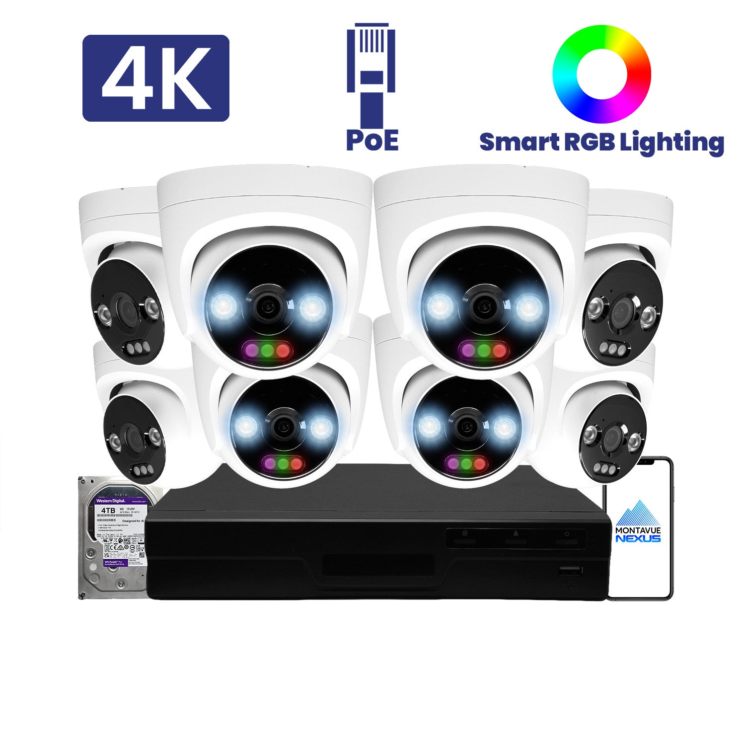 12MP 4K Home RGB Turret IP Security Camera System with Pro 16 Channel PoE NVR & 4TB HDD - Montavue