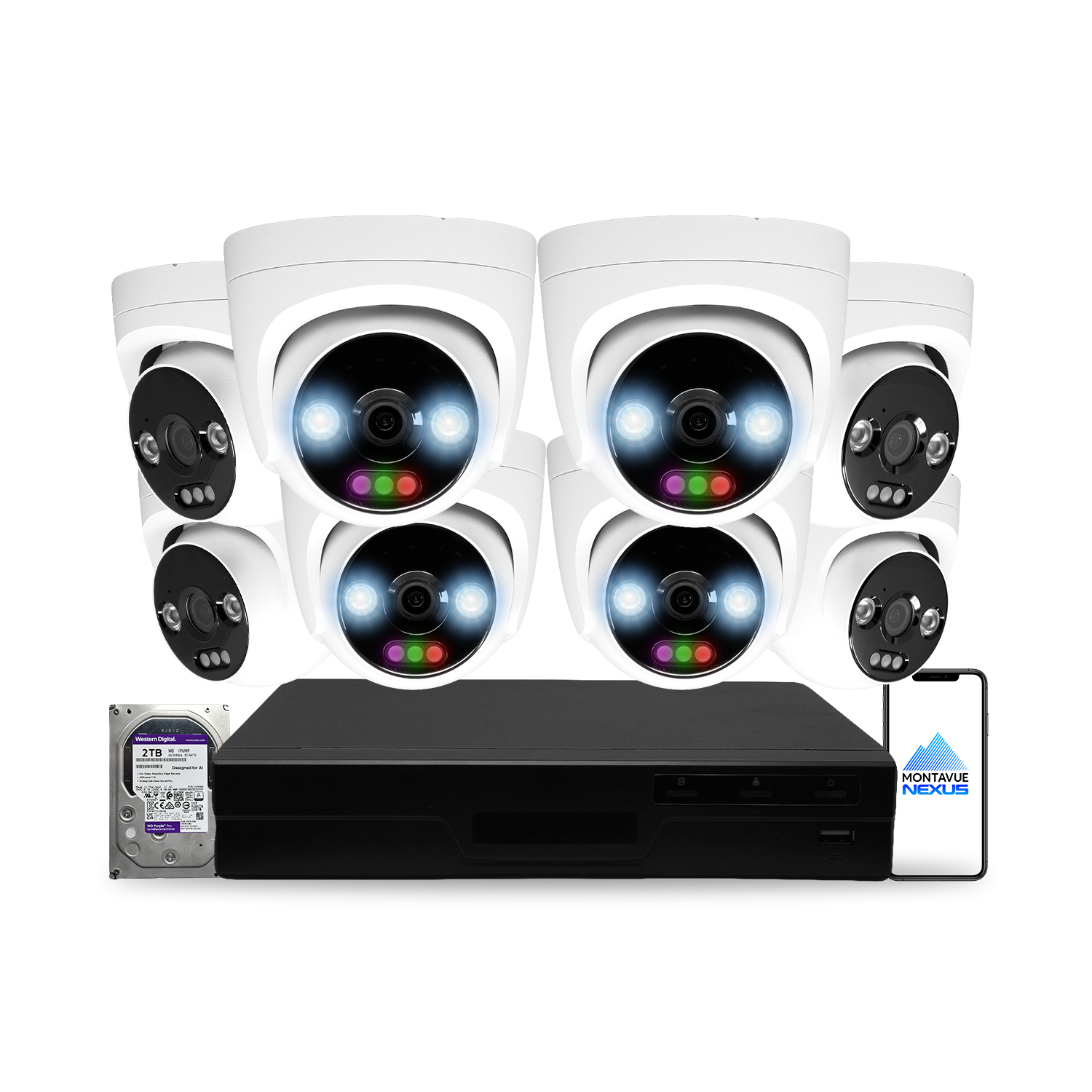 12MP 4K Nexus RGB Turret IP Security Camera System with Pro 8 Channel PoE NVR & 2TB HDD - Montavue