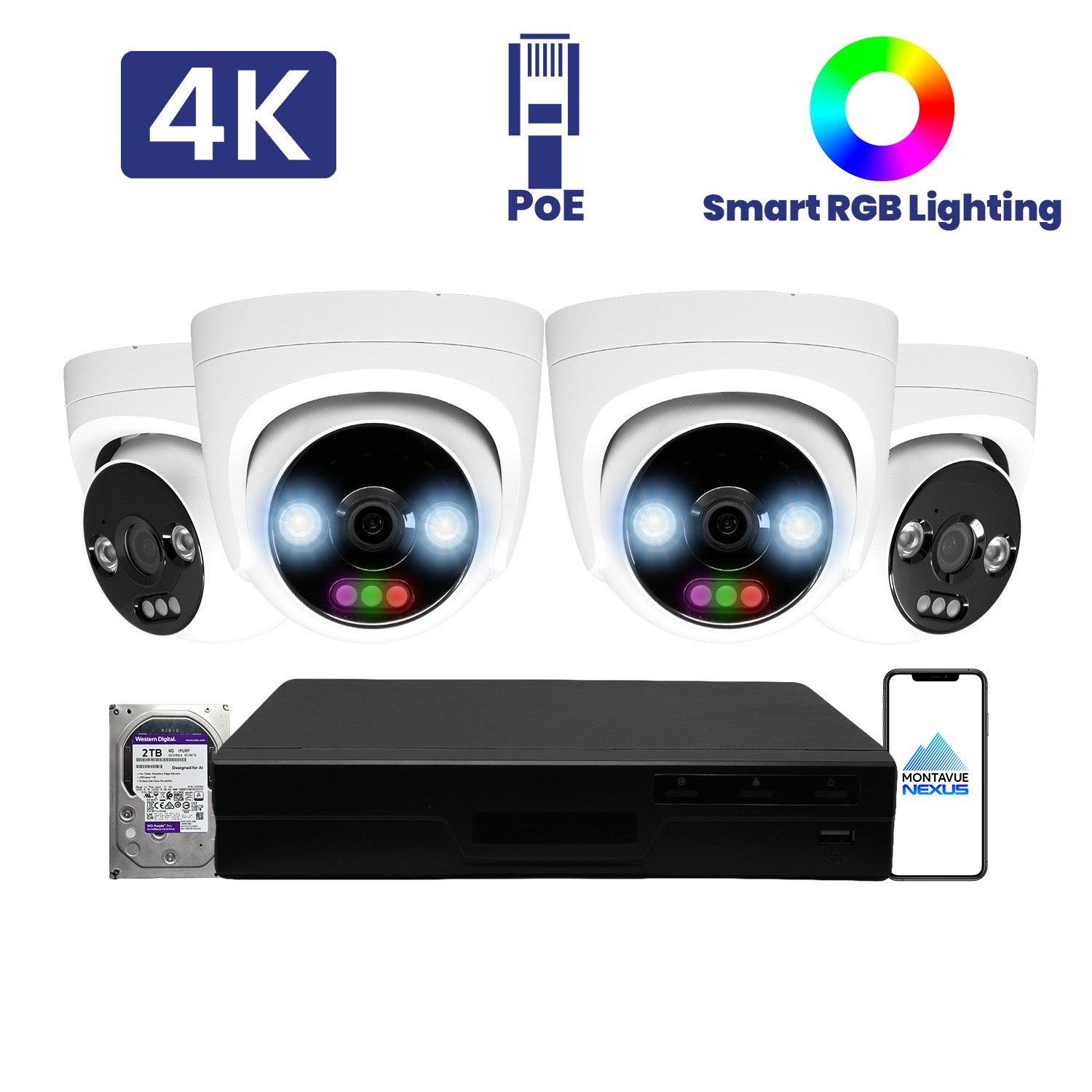 12MP 4K Home RGB Turret IP Security Camera System with Pro 8 Channel PoE NVR & 2TB HDD - Montavue