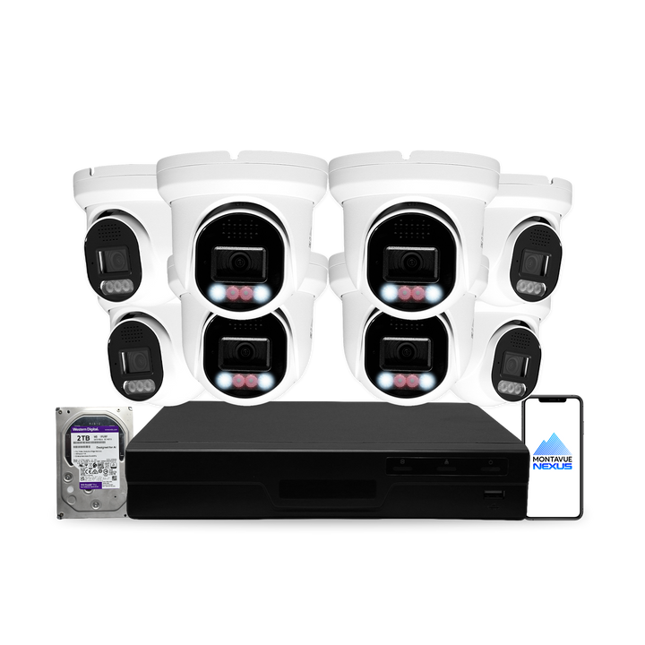 Montavue Nexus 8MP 4K Smart Light Turret PoE Security Camera System with 8-Channel Pro NVR & 2TB HDD