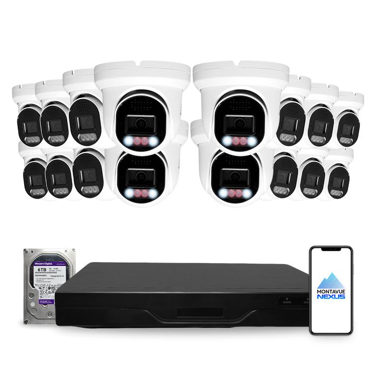 Montavue Nexus 8MP 4K Smart Light Turret PoE Security Camera System with 32-Channel Pro NVR & 6TB HDD