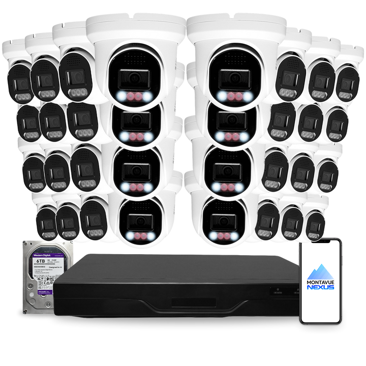 Montavue Nexus 8MP 4K Smart Light Turret PoE Security Camera System with 32-Channel Pro NVR & 6TB HDD