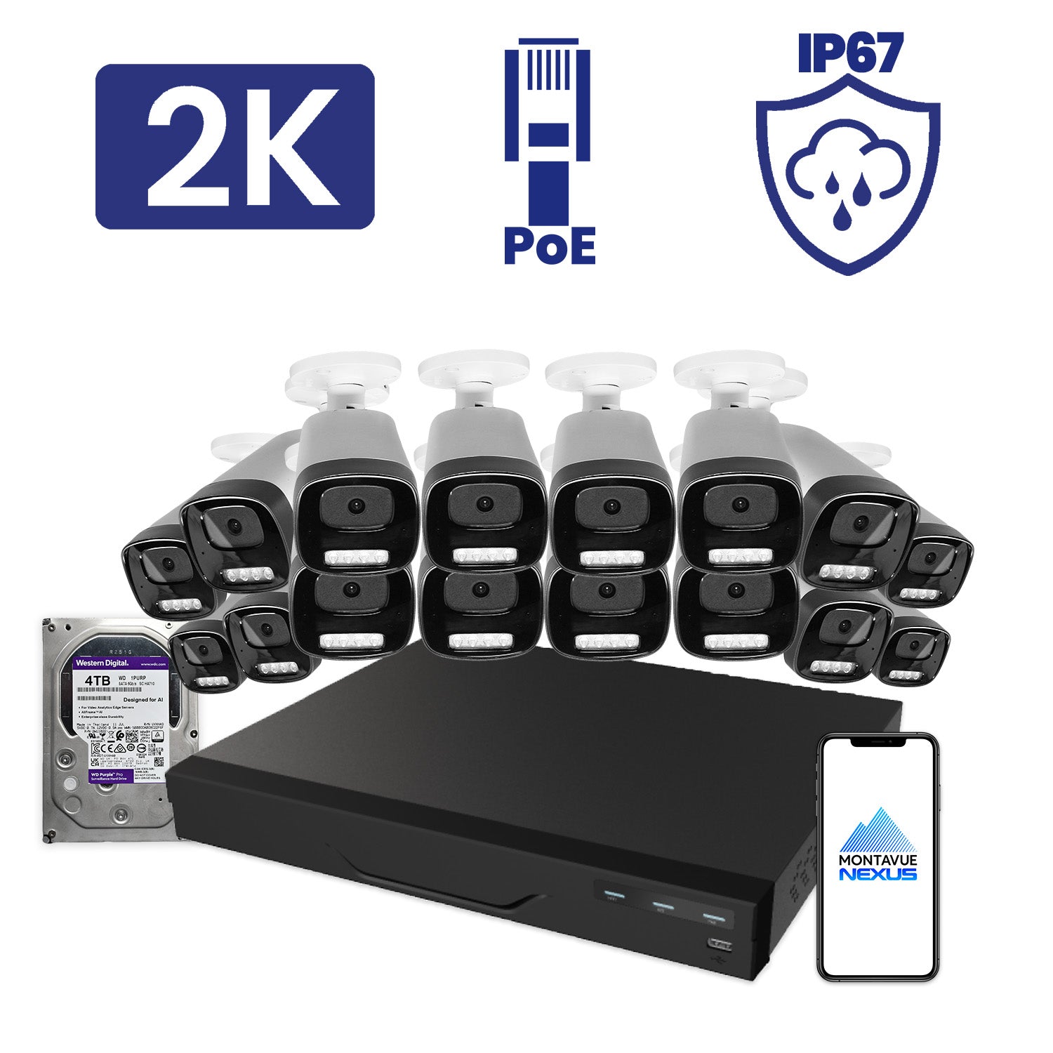 4MP Nexus Smart Bullet Security Kit with 16 Channel Pro NVR & 4TB HDD - Montavue