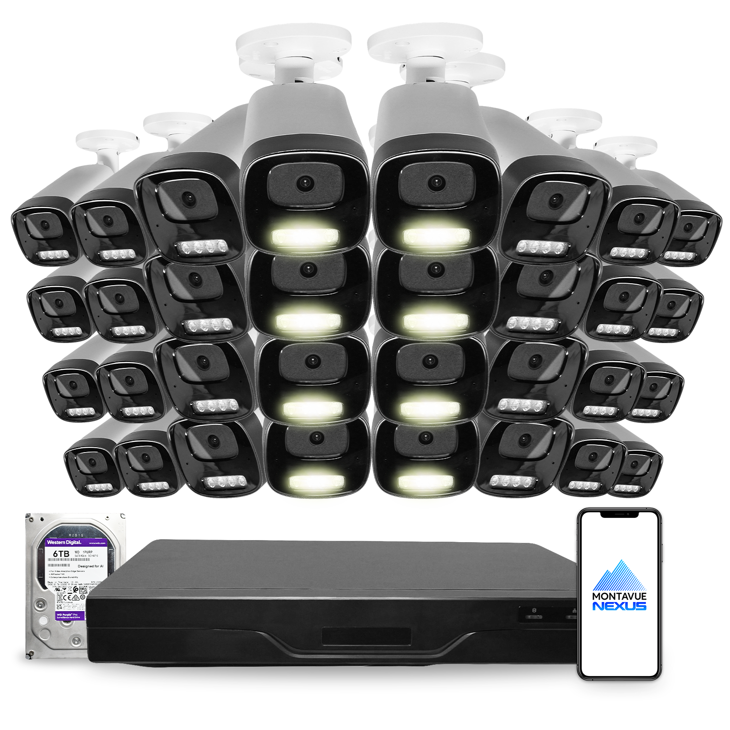 4MP 2K Nexus Smart Light Bullet IP Security Camera System with Pro 32 Channel NVR & 6TB HDD