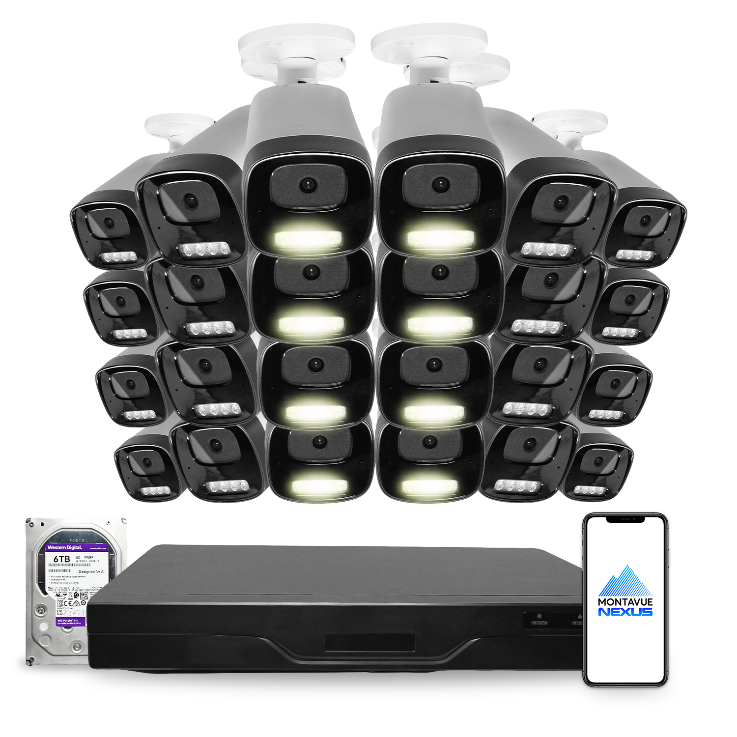 4MP 2K Nexus Smart Light Bullet IP Security Camera System with Pro 32 Channel NVR & 6TB HDD