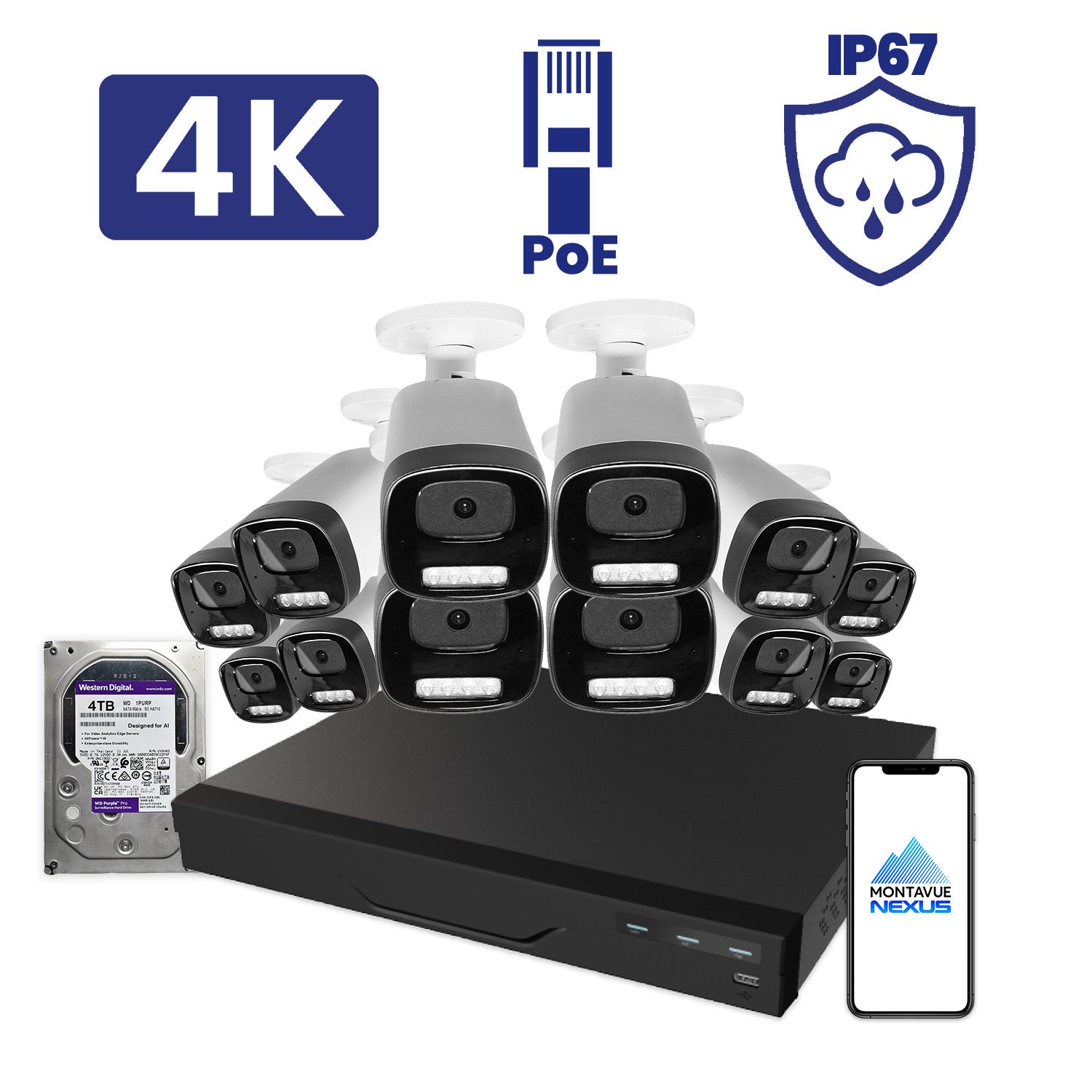 8MP Nexus Smart Bullet Security Kit with 16 Channel Pro NVR & 4TB HDD - Montavue