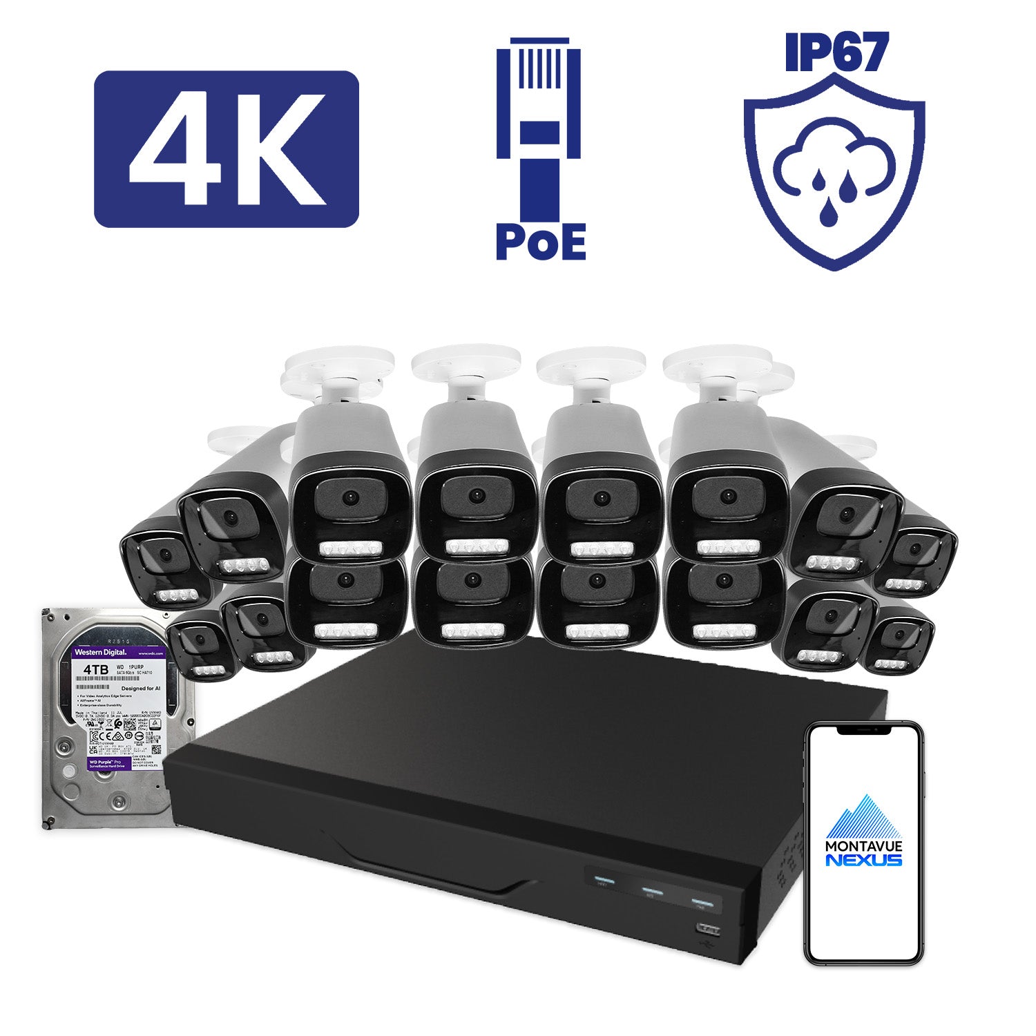 8MP Nexus Smart Bullet Security Kit with 16 Channel Pro NVR & 4TB HDD - Montavue