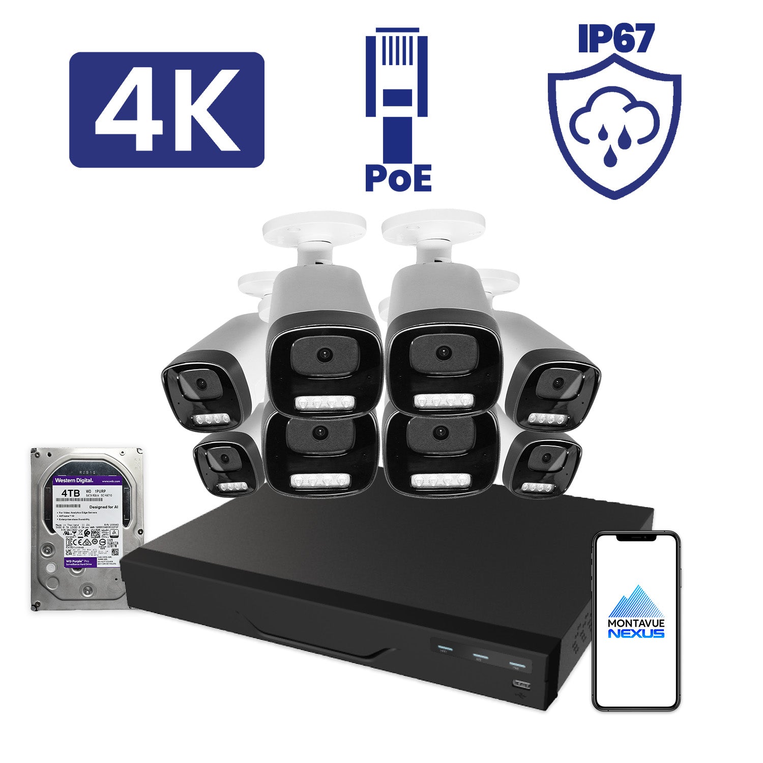 8MP Nexus Smart Bullet Security Kit with 16 Channel Pro NVR & 4TB HDD - Montavue
