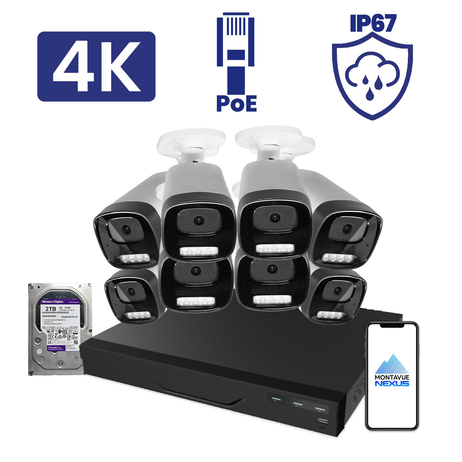 8MP Nexus Smart Bullet Security Kit with 8 Channel NVR Lite & 2TB HDD - Montavue